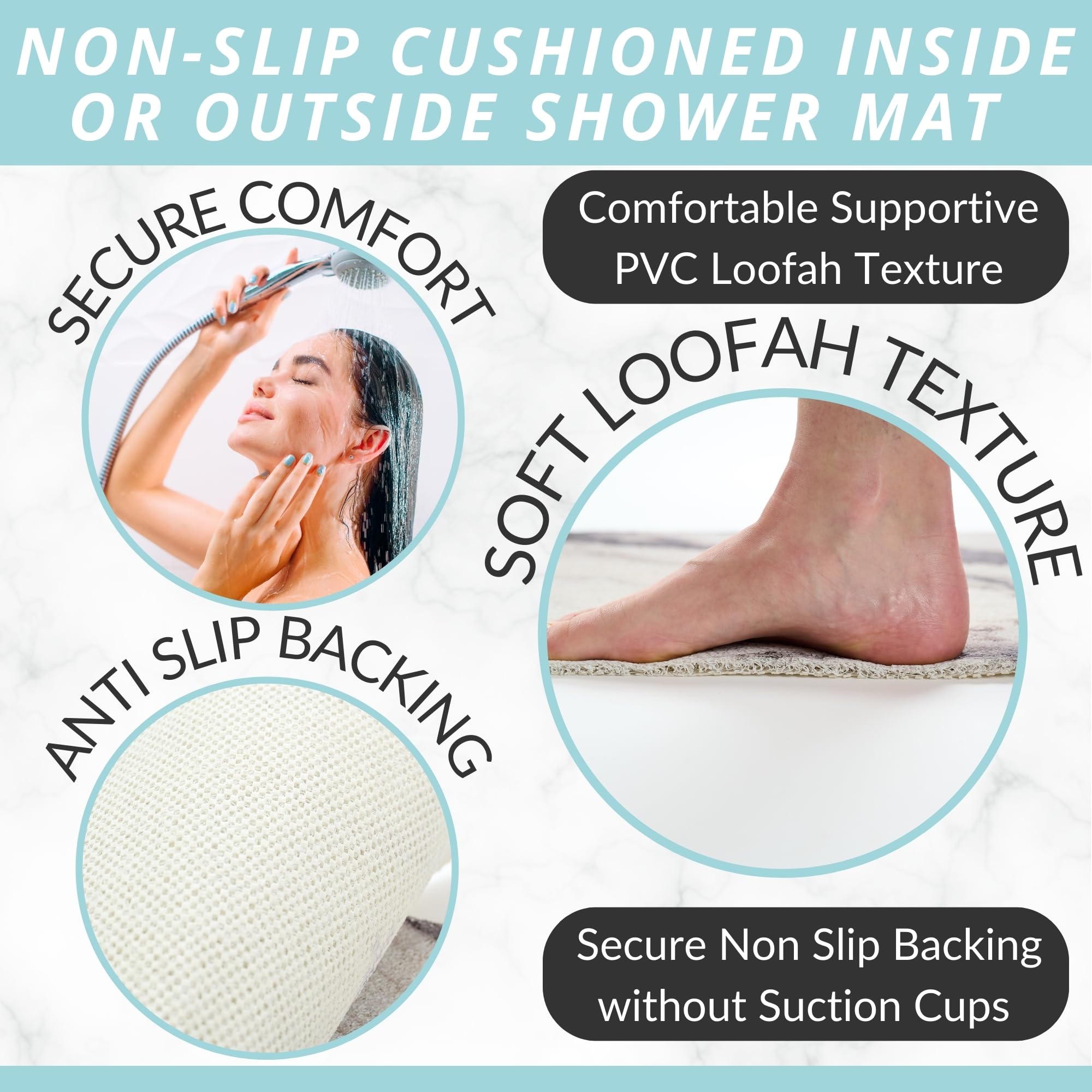 ENKOSI Loofah - Tapete antideslizante para ducha, tapete para ducha interior, tapete para ducha interior (mármol gris, 40 x 16)
