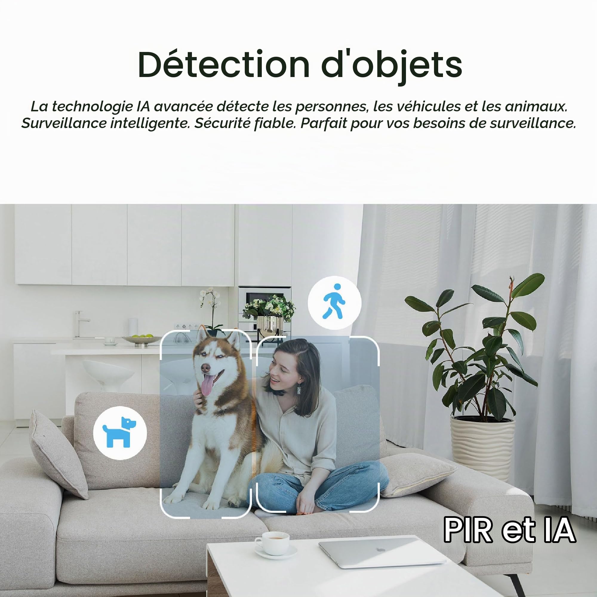INSTAR IN-8415 2K+ Noir - Caméra de Surveillance LAN/PoE/WLAN avec IA - Caméra IP contrôlable - WPA3 - Wi-FI 2,4 et 5 GHz - Utilisation intérieure - PIR - PTZ - HomeKit - MQTT
