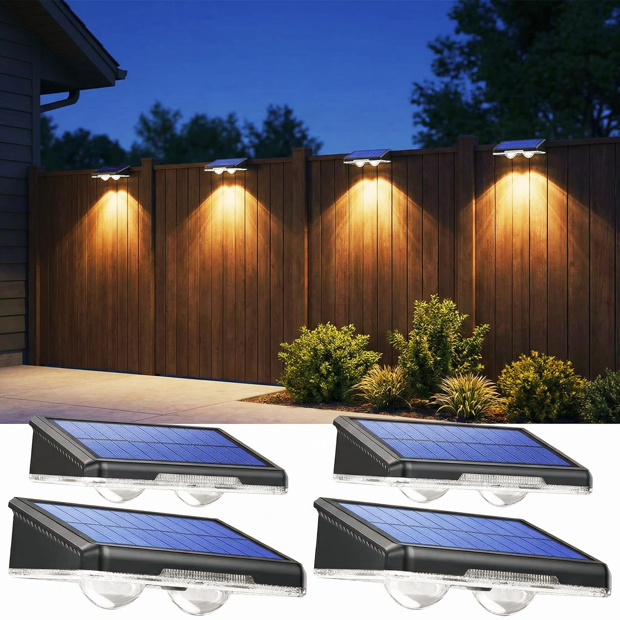 LakiHomi Solarlampen für Außen, 4 Stück Solar Wandleuchte Aussen,3 Leuchtmodi IP65 Wasserdicht, Solar Decklichter für Aussen Garten Treppen, Zaun, Hof, Garten, Terrasse, Weg