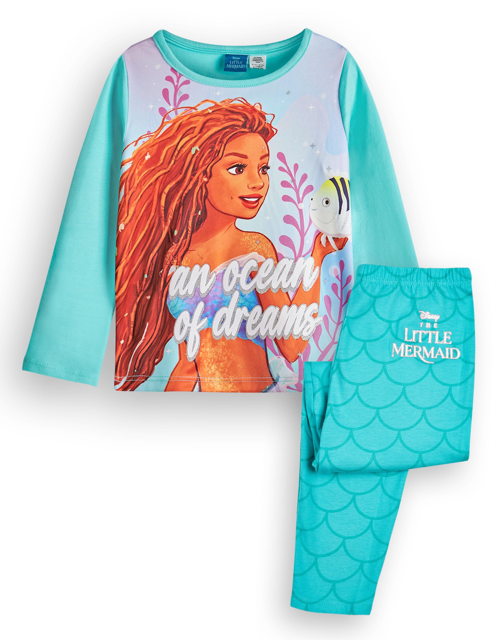 Vanilla Underground Girls Blue Disney The Little Mermaid Long Sleeve Long Leg Pyjama Set - 4-5 Years