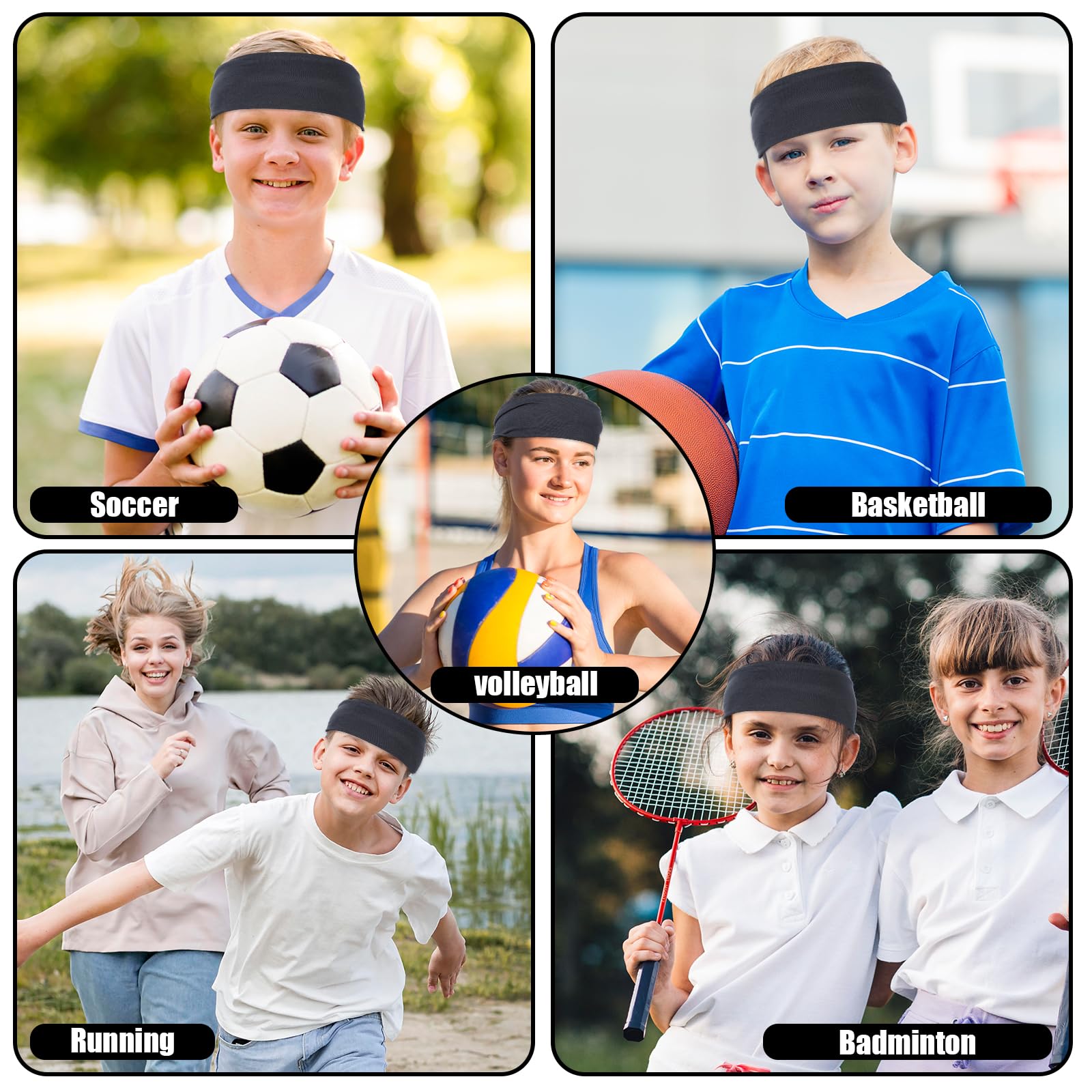 3 diademas para niños deportivas, suaves y transpirables, bandas elásticas antideslizantes para el sudor para niños, deportes, yoga, fitness, correr, gimnasio (negro, blanco, gris)