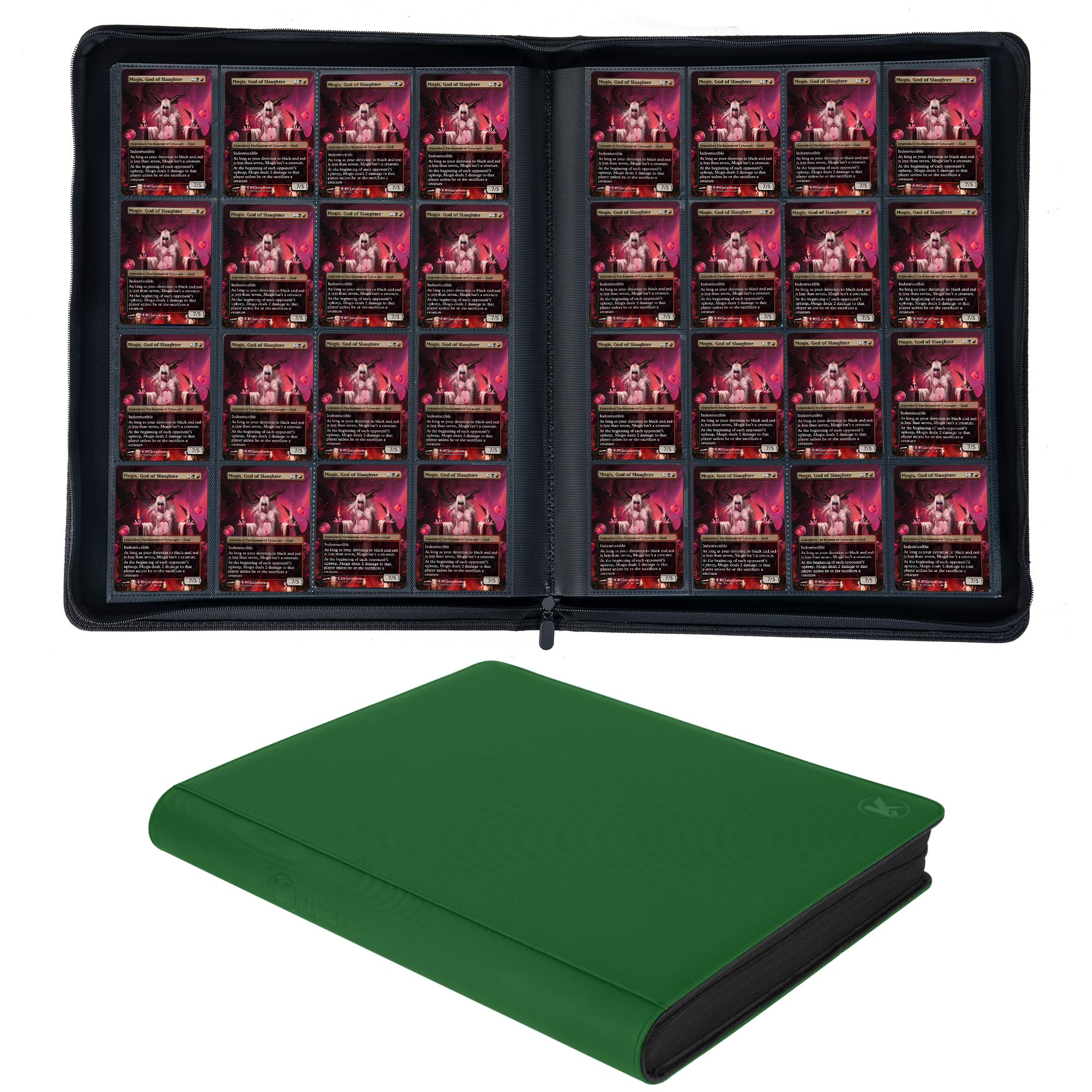 KUOOKING 1408+ Pockets Trading Card Binder, 16-Pocket Card Ablum Compatible with MTG,Sports Cards & Other Standard Size Trading Card (Green)
