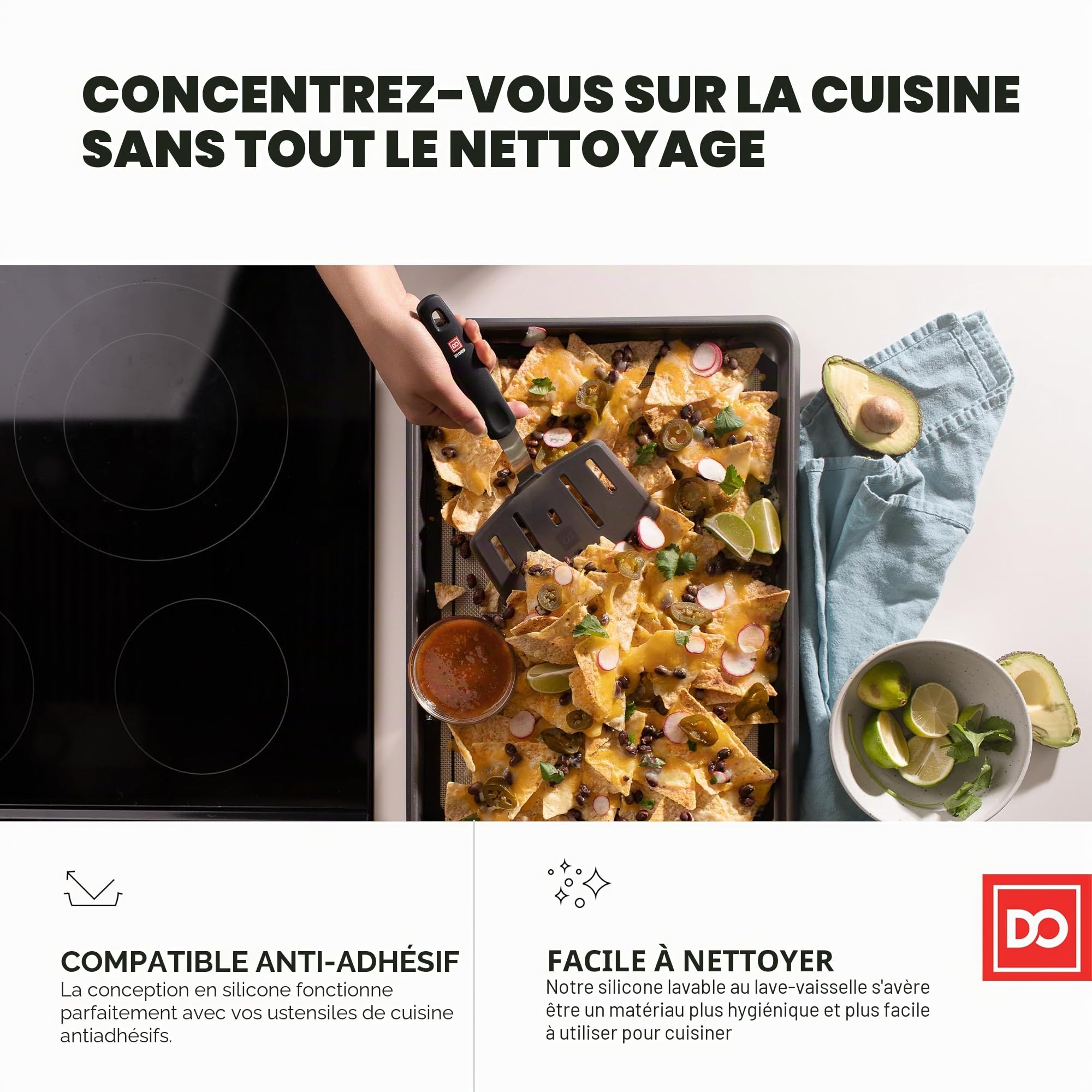 DI ORO® - Spatule de cuisine en silicone et acier inoxydable - Résistante à la chaleur à 315 °C - Meilleure spatule ajourée - Parfaite pour des oeufs et des crêpes