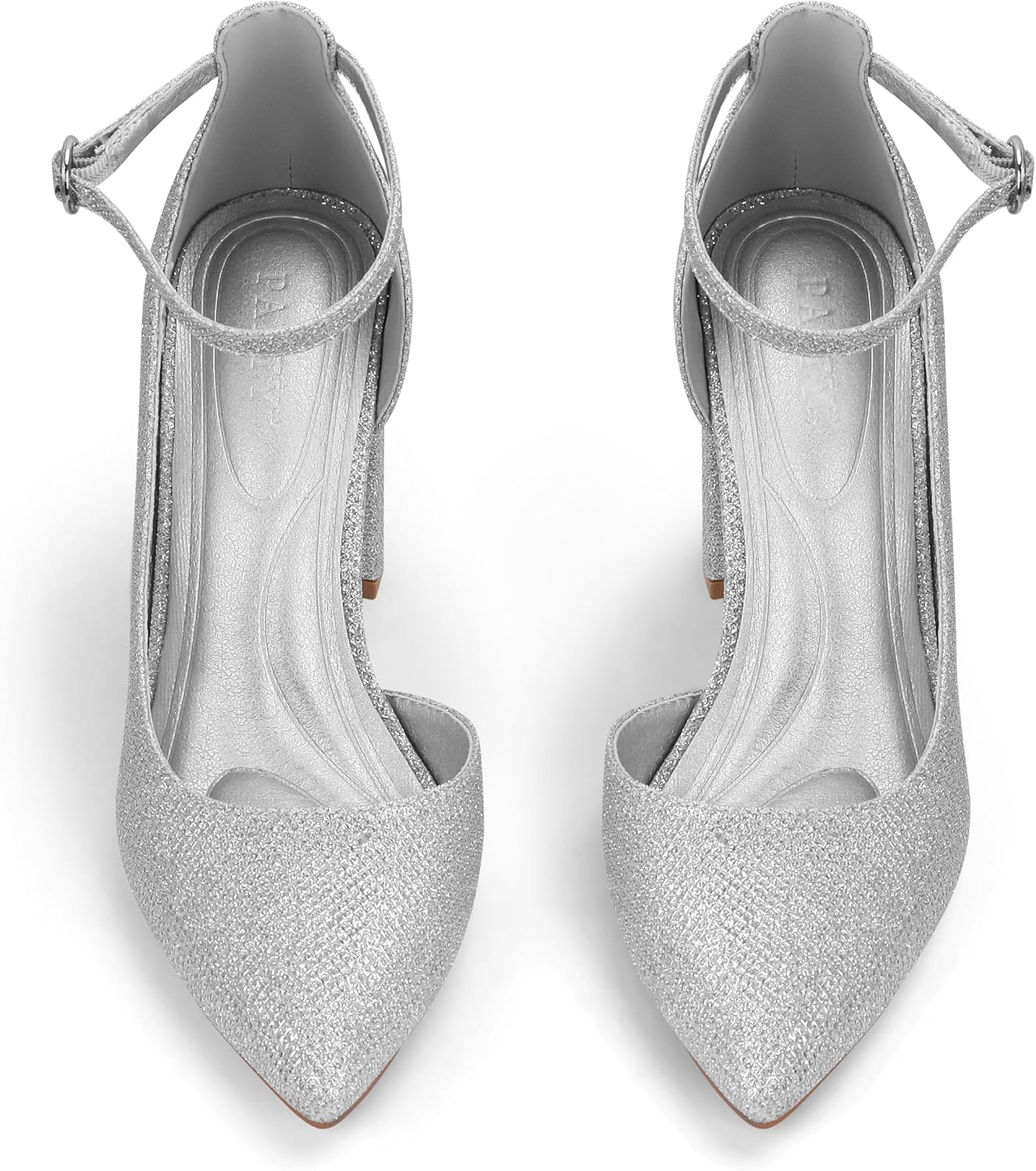 Silver Glitter Faux Leather High Heel Ankle Strap Pumps