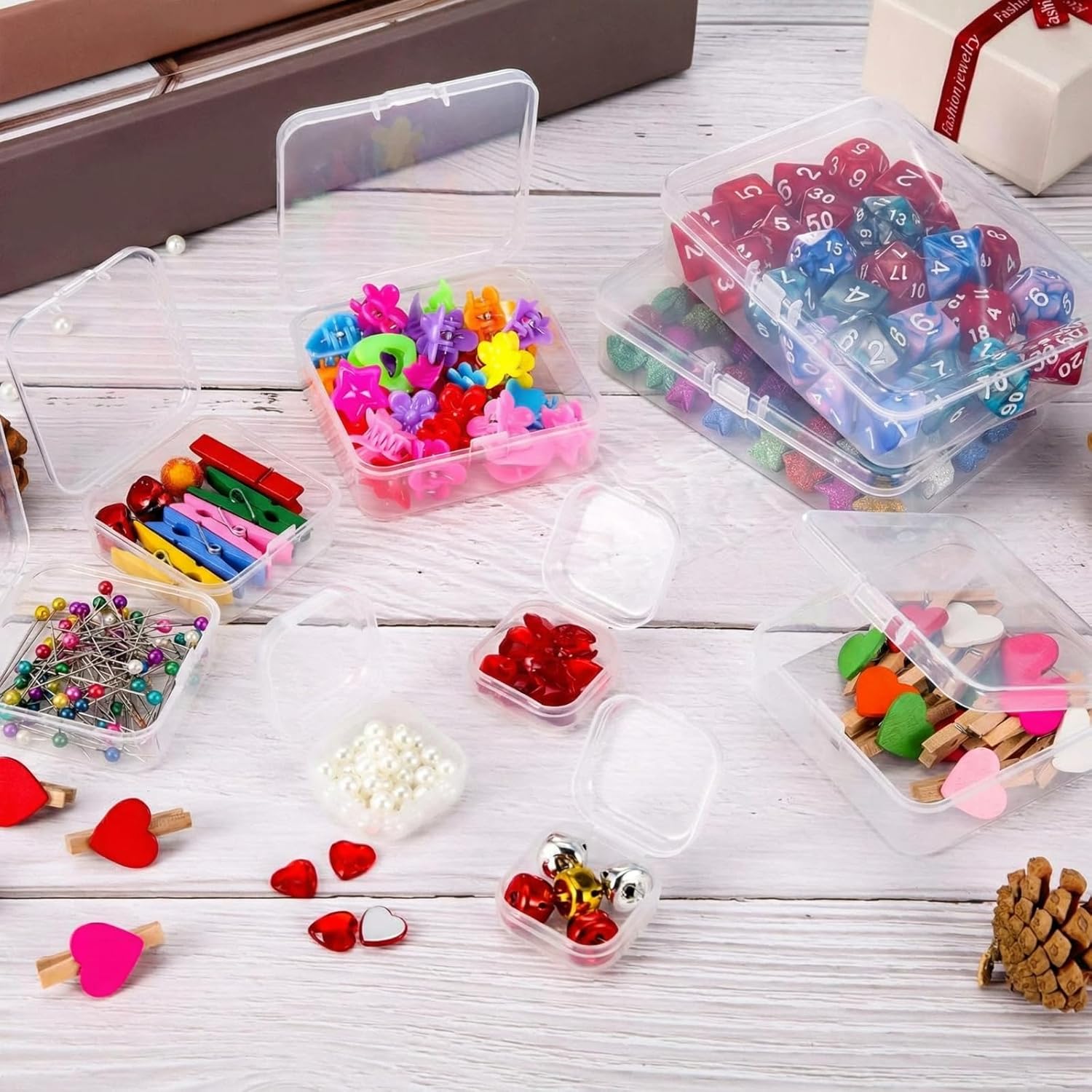 SATINIOR 24 Packs Small Clear Plastic Beads Storage Containers Box with Hinged Lid for Storage of Small Items, Crafts, Jewelry, Hardware(4.45 x 3.3 x 1.18 Inches)