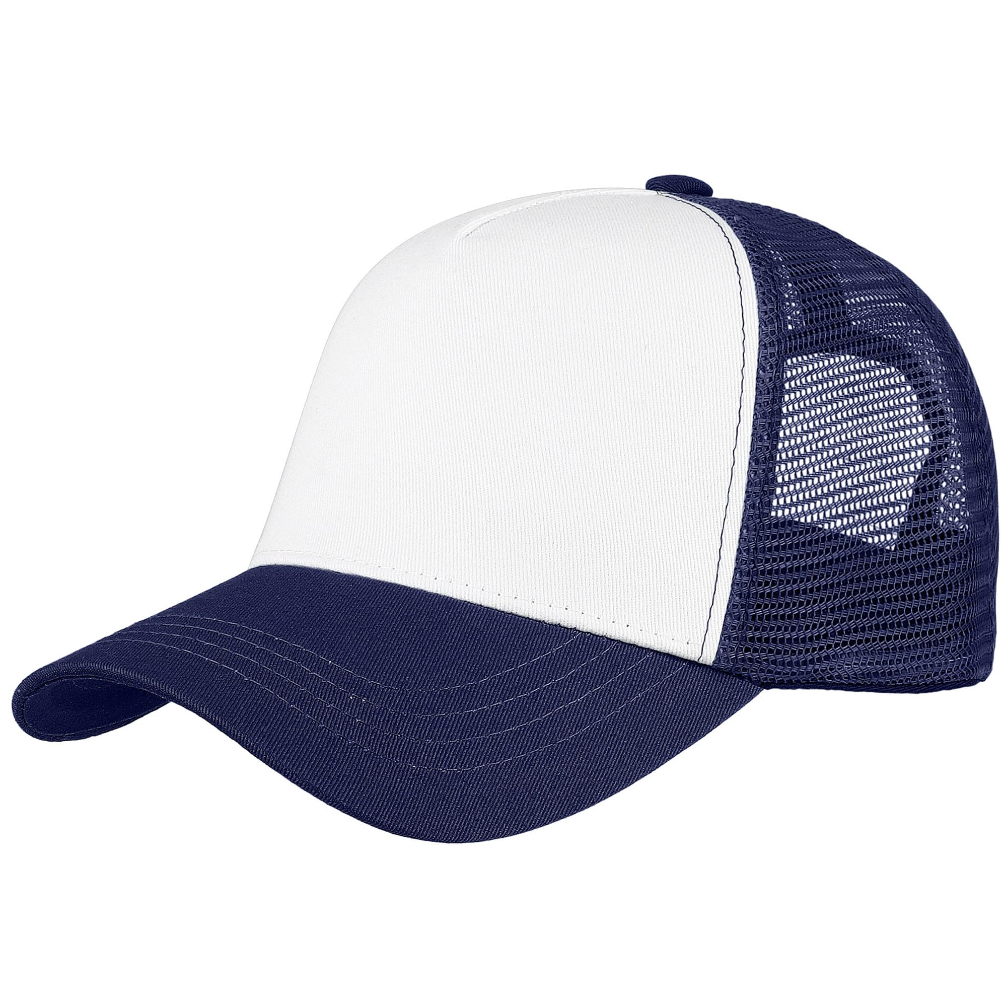 Falari 5-Panel Mesh Baseball Cap, Trucker Hat, Structured Plain Design, Cotton, Adjustable Size