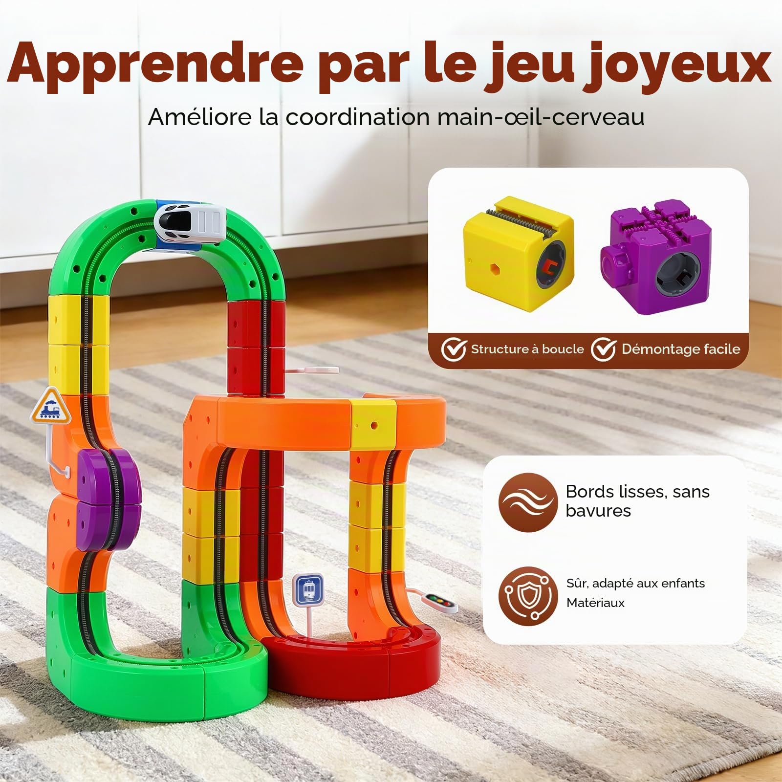 Ensemble de Train Cube Magique 123 pièces, Ensemble de Train électrique, mises en Page 3D intégrées, Piste de Course Flexible, Jouet de Construction de Voiture motorisé défiant la gravité
