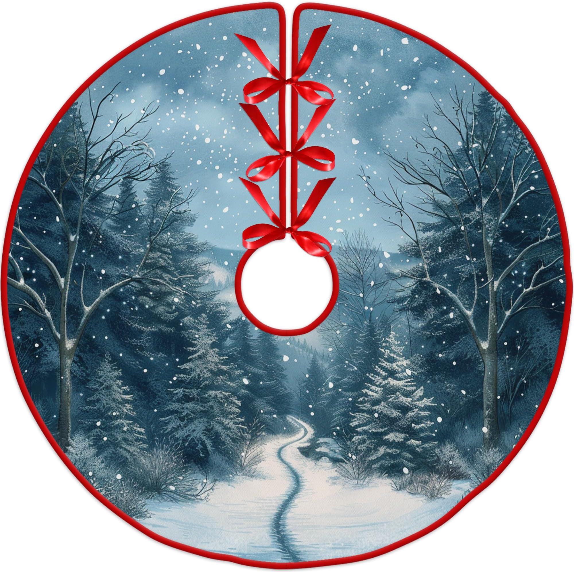 Christmas Forest Christmas Tree Skirt 36" by Leo Walker Xmas Tree Skirts Mat Round Pad for Happy New Year Welcome Spring Holiday Party Supplies Rustic Ornaments Indoor Home Decor