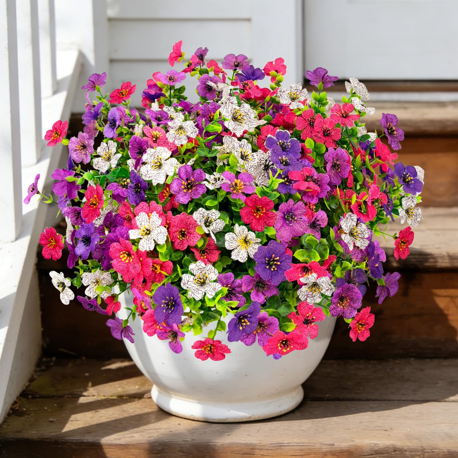 ROLLWAY 12 Bündel Kunstblumen wie Echt Künstliche Blumen Balkon für Draußen, Balkonpflanzen Kunstpflanzen Outdoor Wetterfest Seidenblumen & Plastikblumen UV-beständig für Außen (4 Farben Mix)