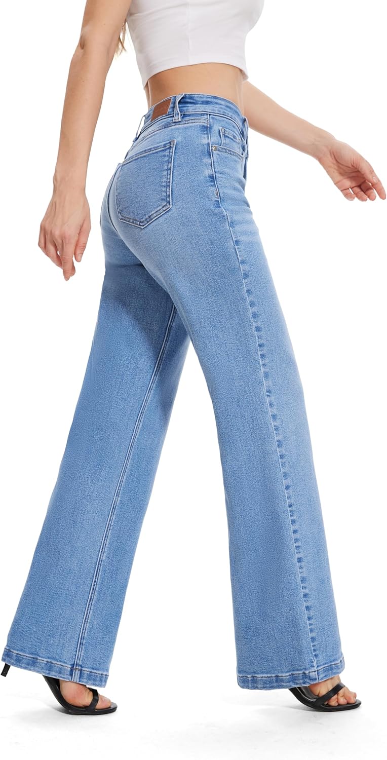 FLYING BANANA Women's High Waisted Wide Leg Baggy Stretch Denim Jeans - Image 4