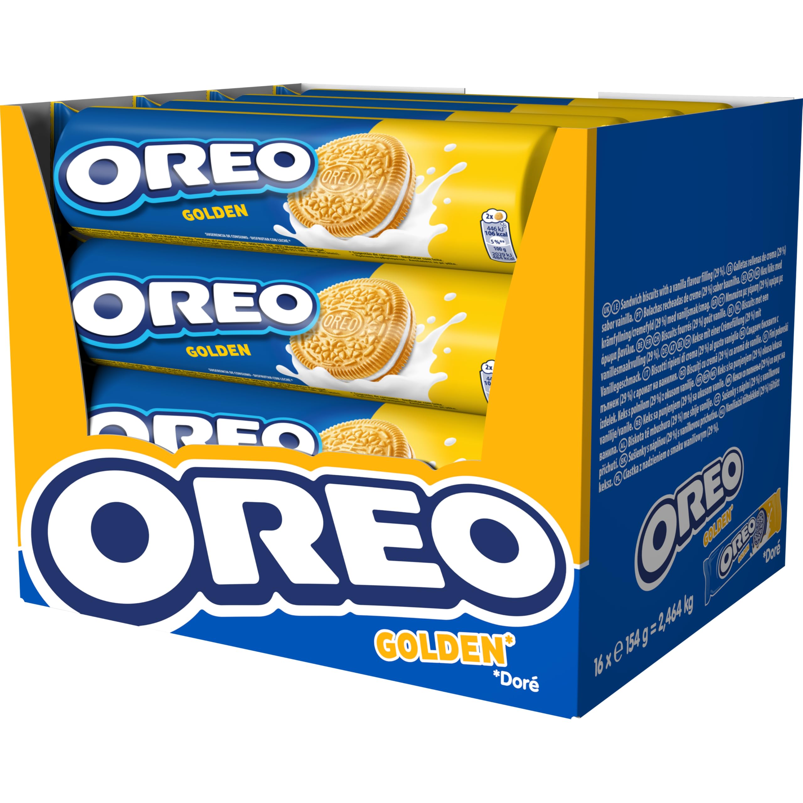Oreo Golden, Galletas Doradas Rellenas de Crema Sabor Vainilla- Pack de 16 unidades de 154 g
