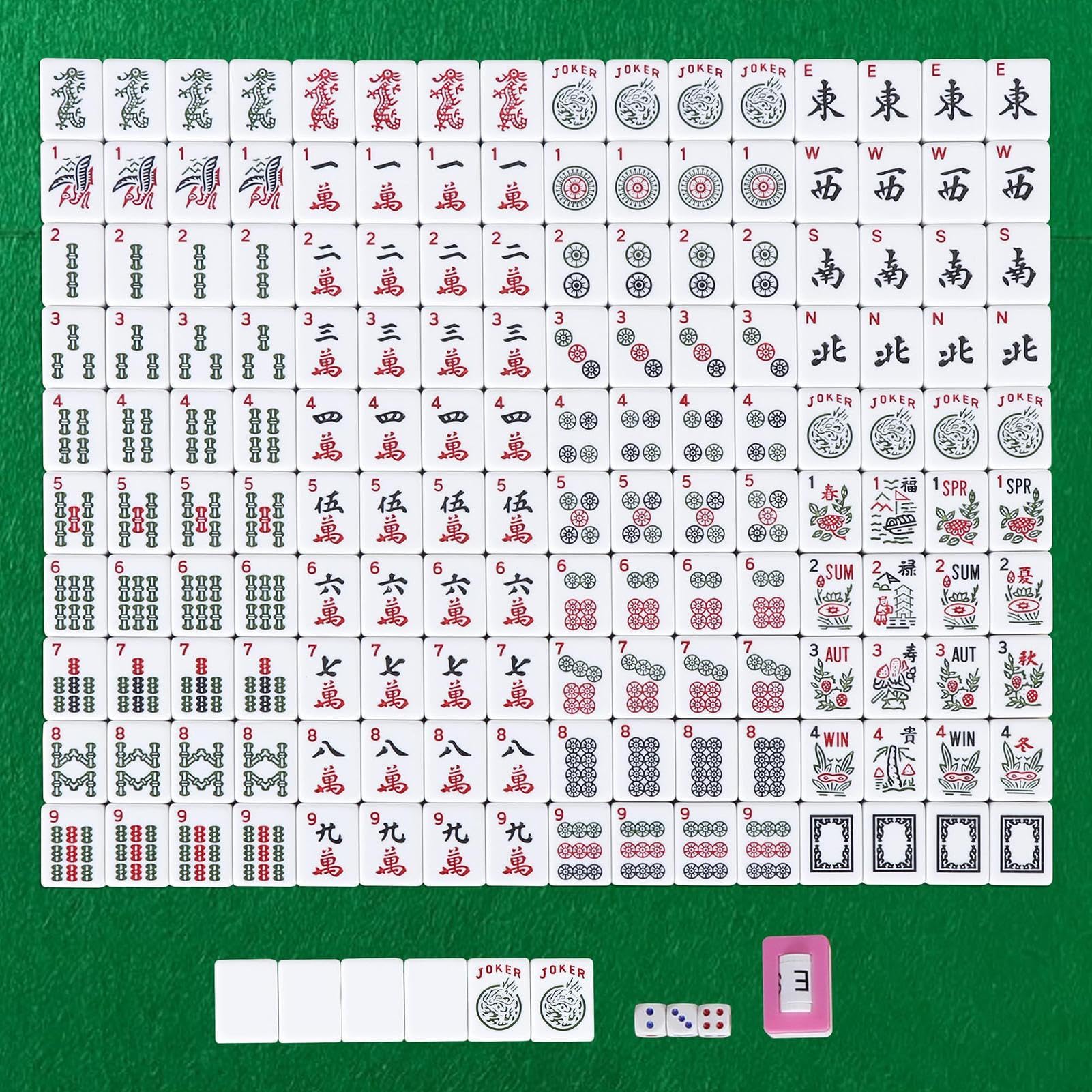 Mahjong Kartenspiel | Klassisches Brettspiel Mahjong – komplettes Spiel mit Regeln und Würfeln für Anfänger, Frauen und ältere Menschen, die das Spielen lernen