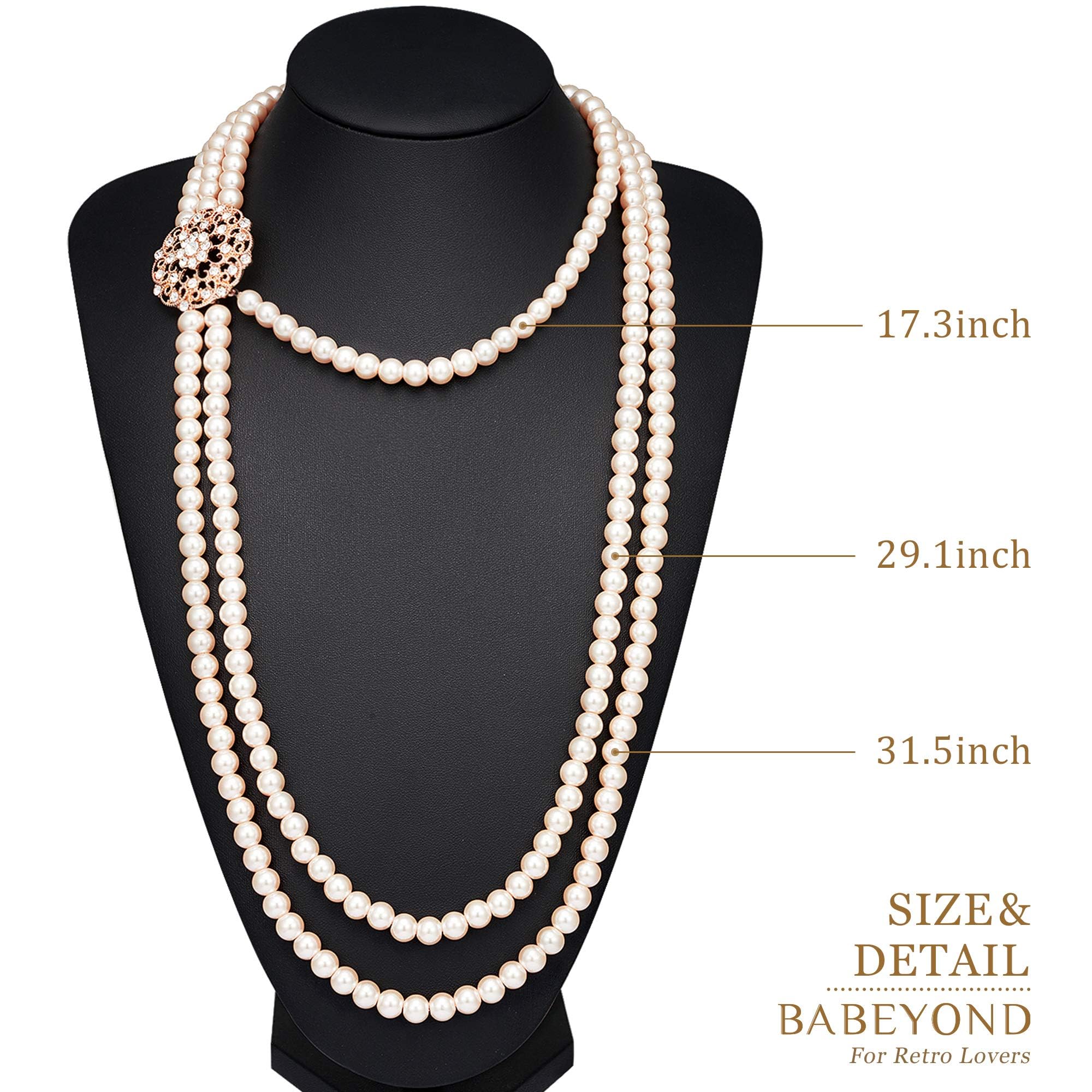 BABEYOND Parure de bijoux vintage à perles longues style années 1920 avec broche et boucles d'oreilles, convient pour les mariages, bals, fêtes et occasions festives