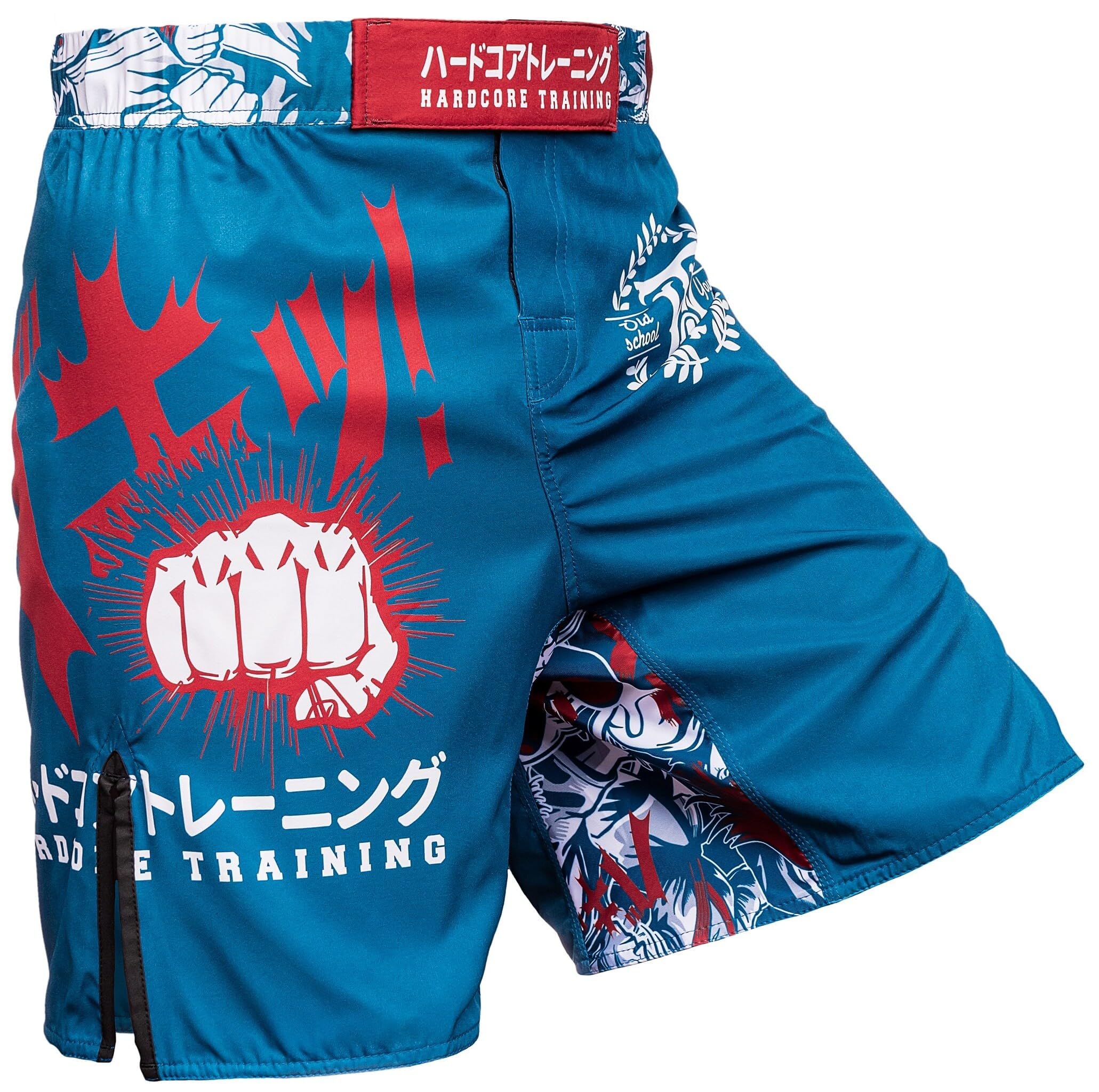 Hardcore Training Fight Shorts Boks Męski Szorty do Walki MMA Combat BJJ Grappling Fitness Muay Thai Kickboxing No Gi (DE/NL/SE/PL, Alfa, M, Regularny, Regularny, Turkusowo niebieski)
