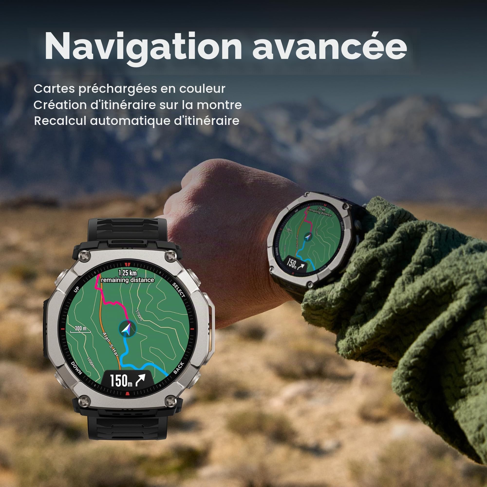 Amazfit T-Rex Ultra 2 Montre connectée d'extérieur GPS Double Bande 51 mm Ti Body, écran AMOLED Saphir de 1,5", Lampe de Poche, Batterie de 30 Jours, Cartes Hors Ligne, 10 ATM, 180+ Mode Sport pour