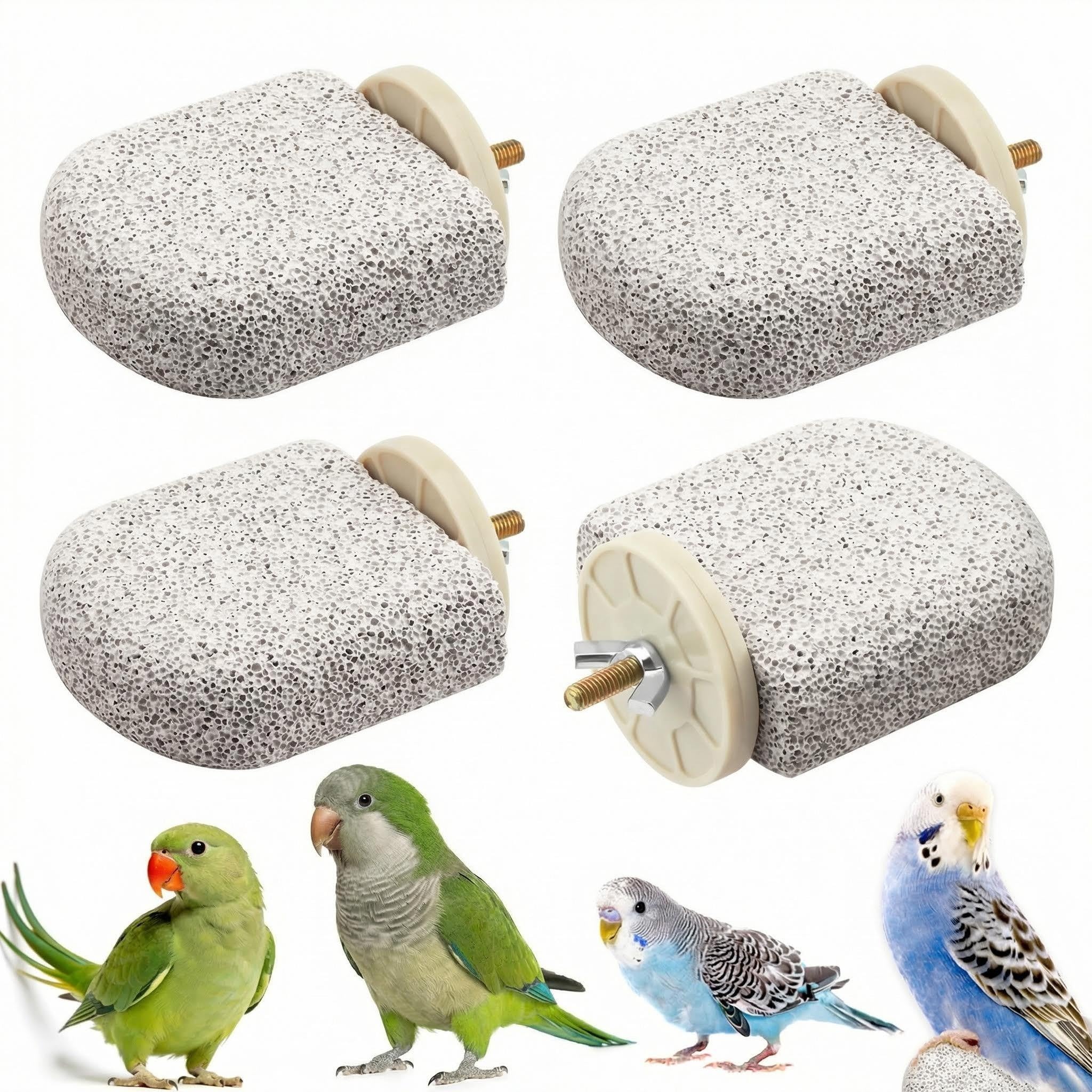 CZWESTC 4 PCS Bird Perch Stands, Calcium Beak Grinding Stone and Foot Claw Trimmer, Lava Ledge Parrot Platform Chewing Toys for Parakeet Cockatiel Conure Lovebird Finch Budgies