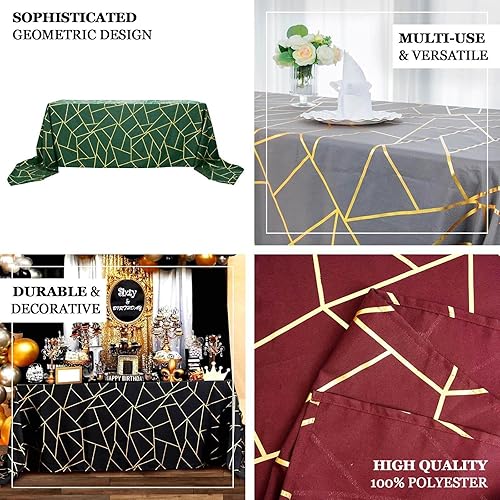 Miniatura 2 de Efavormart - Mantel rectangular de poliéster de 90 x 132 pulgadas, color verde esmeralda cazador con patrón geométrico dorado