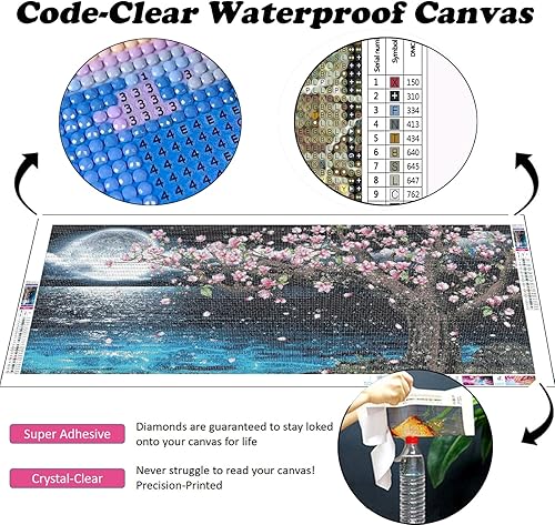 Miniatura 5 de YALKIN Kits de arte de diamantes de Navidad grandes 5D de 31.5 x 15.7 pulgadas para adultos, árbol de luna, taladro redondo completo, kit de pintura