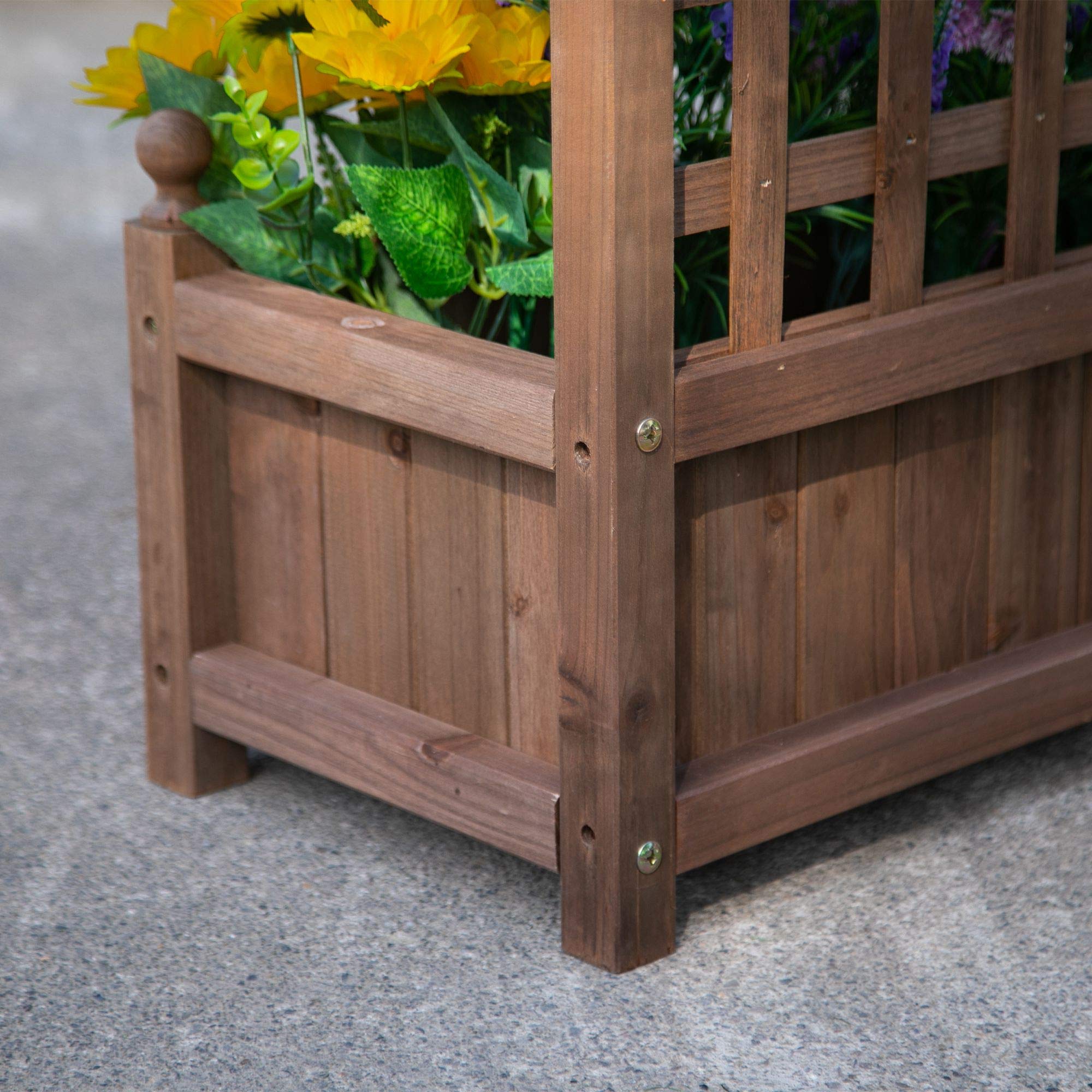 Outsunny Jardinière avec Treillis - bac à Fleurs - jardinière sur Pied - dim. 64L x 28l x 120H cm Inserts d'irrigation Inclus Bois Sapin traité