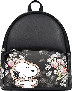 Concept One Peanuts Snoopy Mini Backpack, Small Bookbag, Black