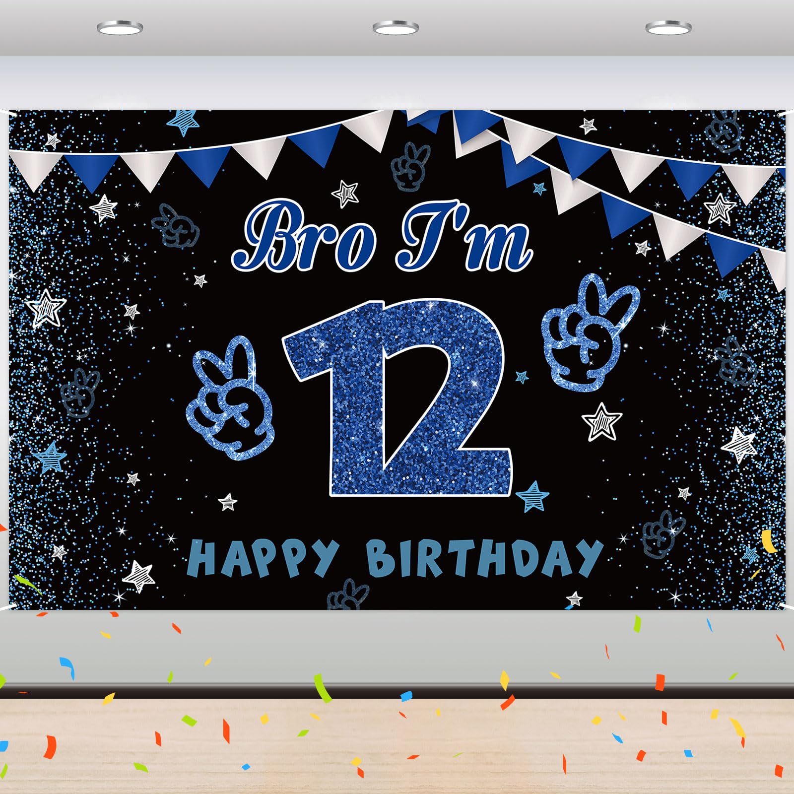 Brother I'm 12 Backdrop Banner - Boy 12th Birthday Party Background Supplies - 12 Years Old - Big Brother 12th Birthday Party Photography Background