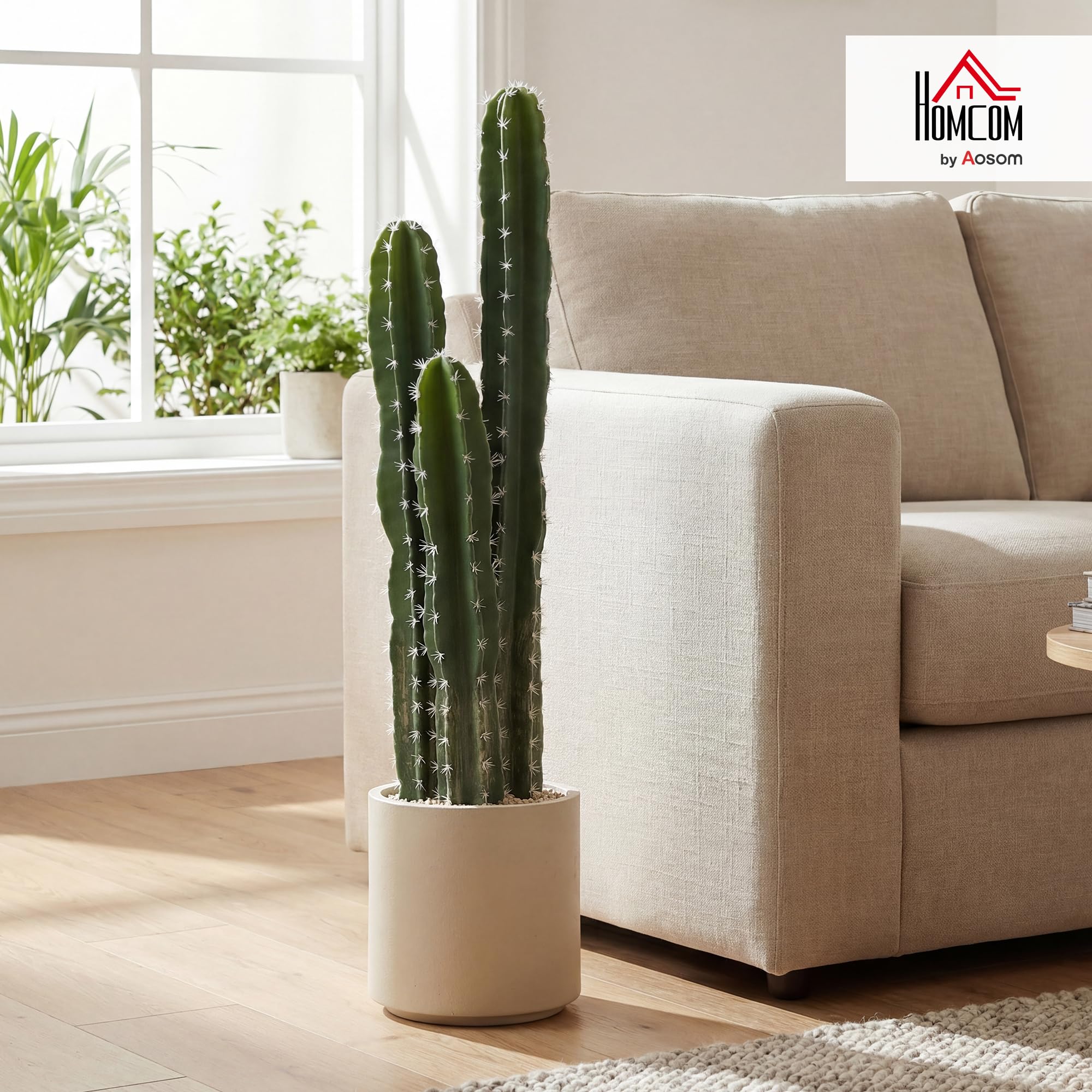 HOMCOM Pianta artificiale di cactus, grande 95 cm, piante artificiali in vaso, cactus a colonna, come vero cactus, decorazione per casa, ufficio, regali di inaugurazione della casa