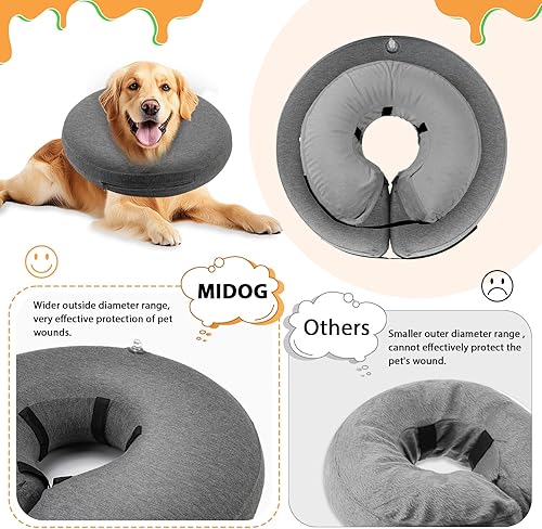 Miniatura 87 de MIDOG Inflatable Dog Cone Alternative for After Surgery - Soft Protective Donut Collar Prevents Licking, Comfortable Recovery E-Collar Alternative