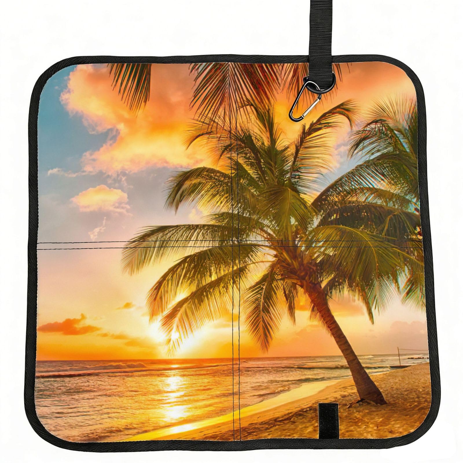 bghdfa Tropical Beach Palm Tree Sunset Print Outdoor Sitting Mat Waterproof Oxford Cloth Seat Cushion Folding Foam Camping Seat For Picnic