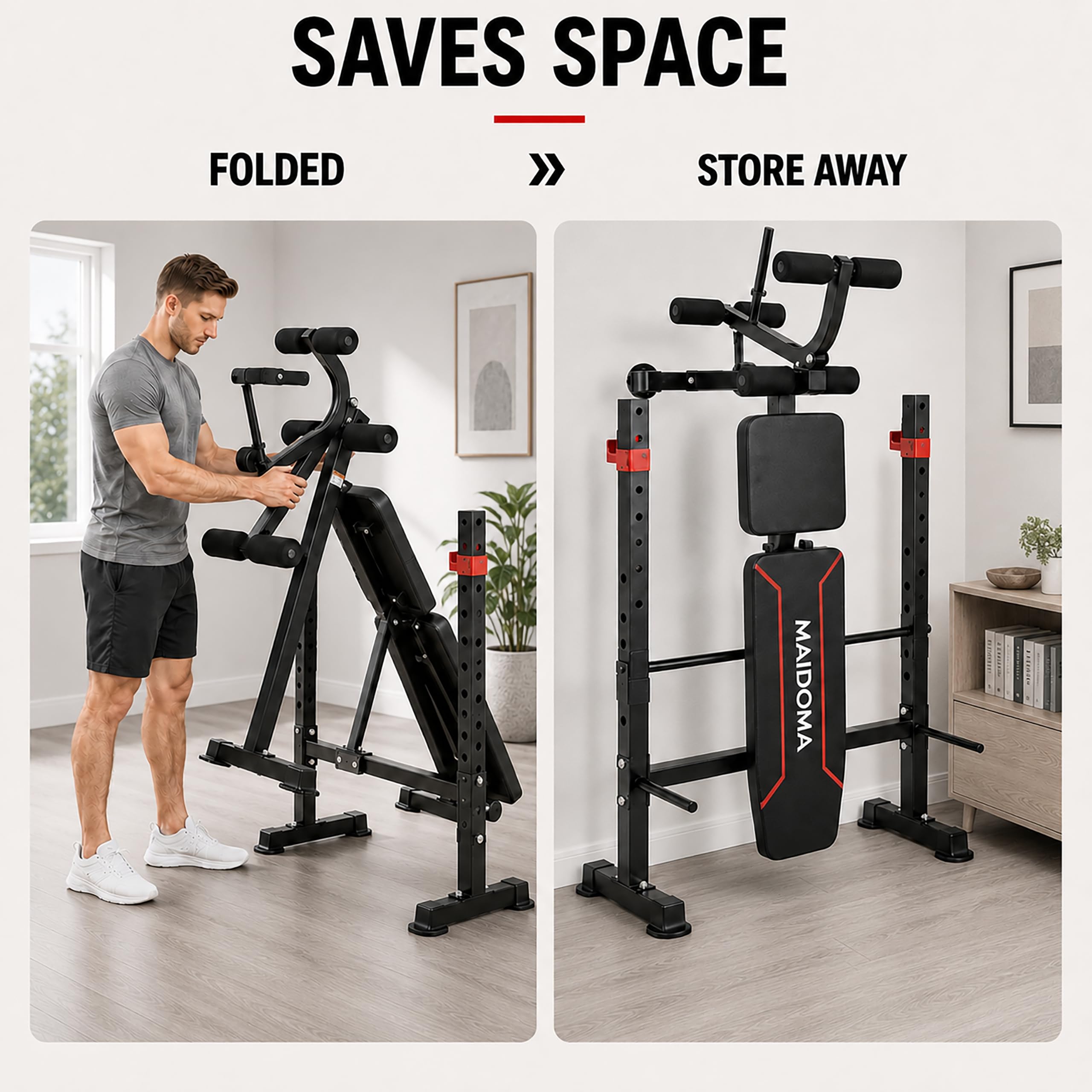 1500LB 8 IN 1 Weight Bench with Lat Pulldown and Leg Extension/Curl, Foldable Bench Press with Preacher Curl & Rack, Workout Benches with Safety Bar Catches for Home Gym(US Stock)