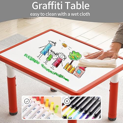 Miniatura 44 de Juego de mesa y 2 sillas para niños, juego de mesa y silla para niños pequeños de altura ajustable, 31.5 pulgadas de largo x 23.6 pulgadas de ancho,