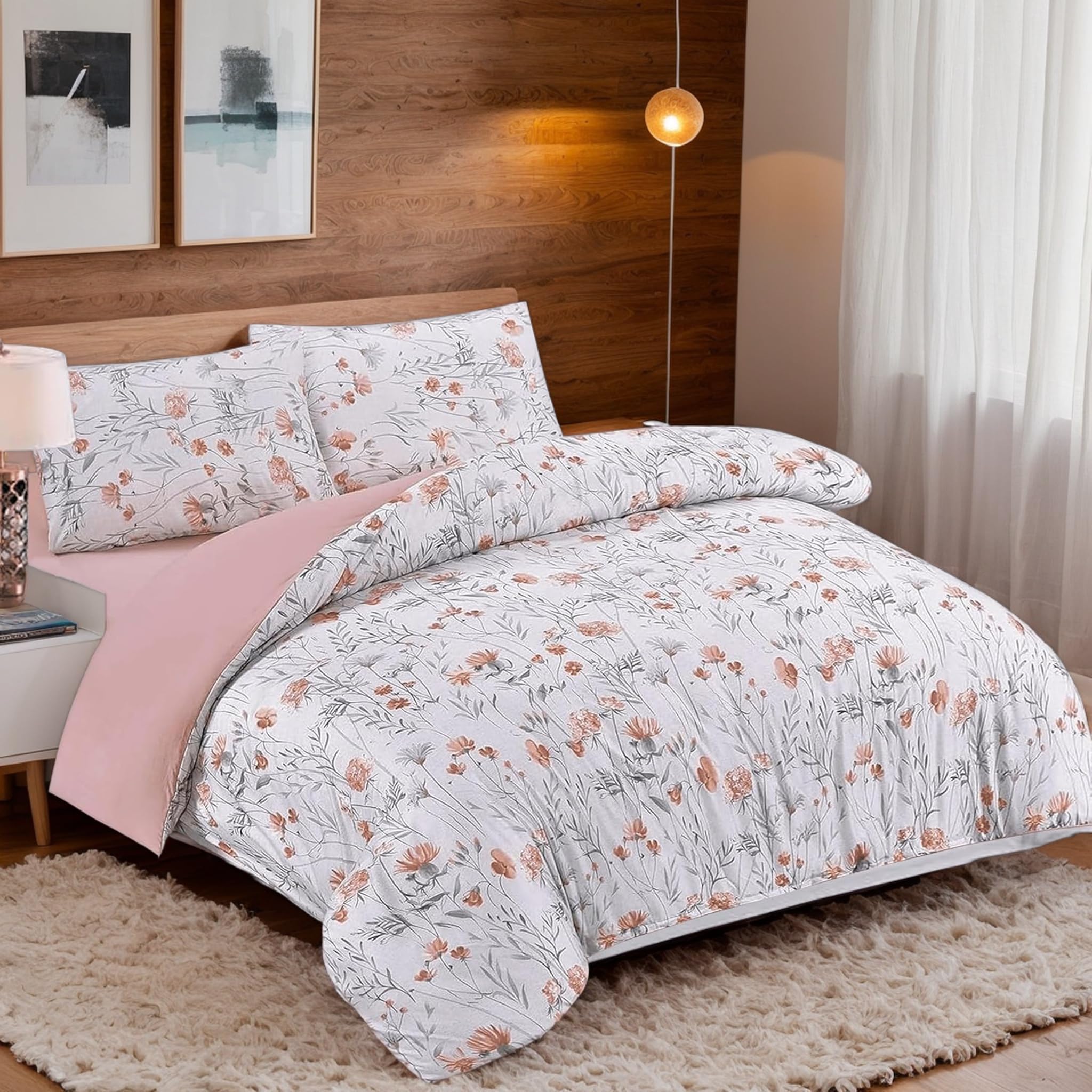 BESCH Juego de Funda Nórdica para Cama 150 de Microfibra Ultra Suave, Cálido y Transpirable - Funda para Edredón 220x240cm, Bajera 150x200+30cm y 2 Fundas Almohada 50x75cm (Flores)