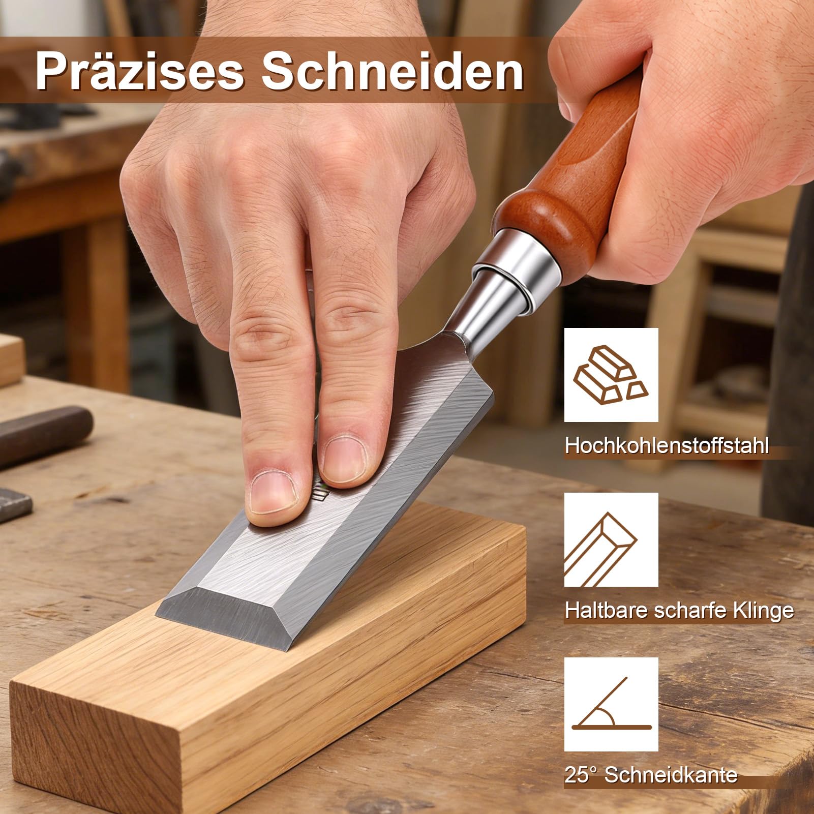 Stechbeitel Set für Holz, 8Pcs Stemmeisen mit Schleifstein & Schleifhilfe, Stecheisen Satz für Anfänger und Profis, Holzmeiselset Holzbearbeitungswerkzeuge 6mm 10mm 12mm 18mm 24mm 32mm 38mm 50mm