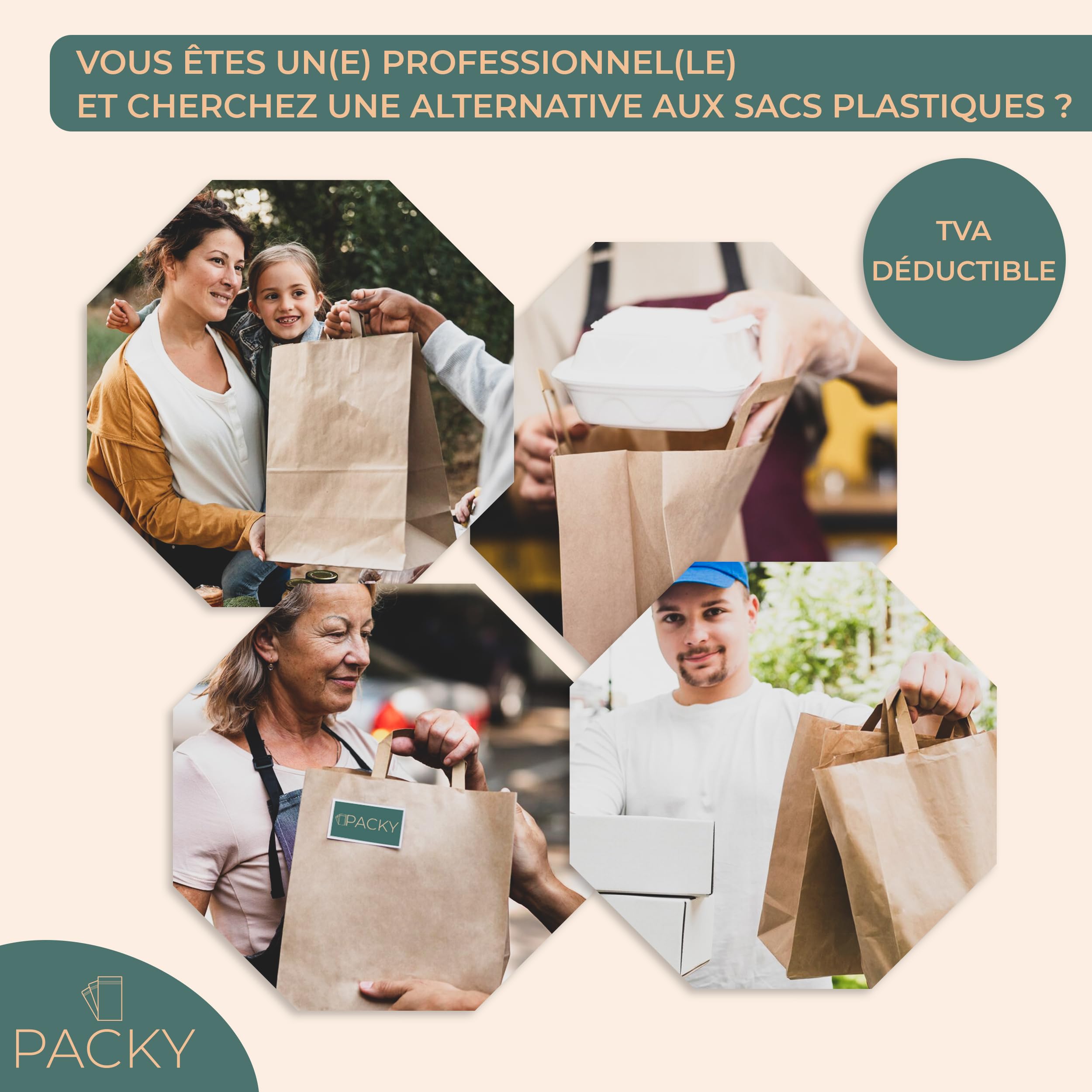 PACKY - Sac Papier Kraft 26x35x12 Cm - 50 Pièces - Sac Kraft Avec Poignée | Large choix