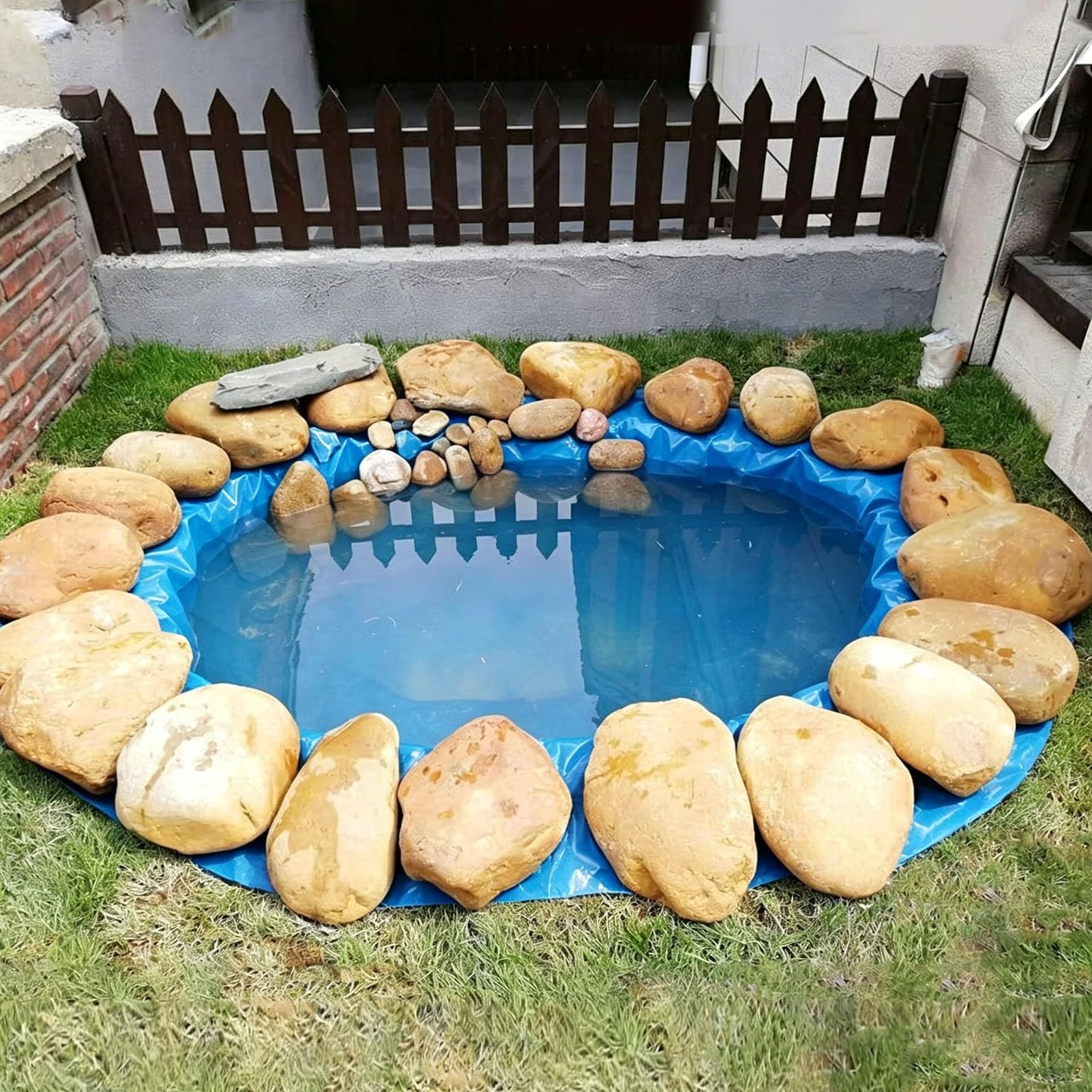 Teichfolie 2x2 3x4 6x6 8x10m HDPE-Teichfolie, Flexible Auskleidung, vorgeformte Garten-Pool-Membran, blau, für Gärten Fischteiche, Landschaftsbau, Gewächshausfolie(6x8m)