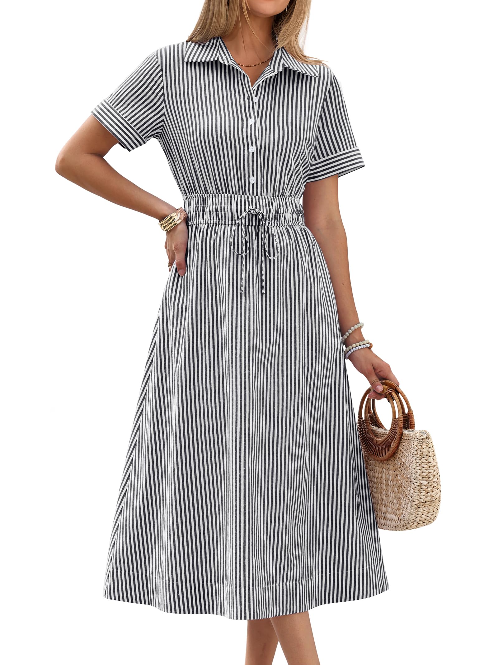 ANRABESS Women Summer Short Sleeve Midi Dress