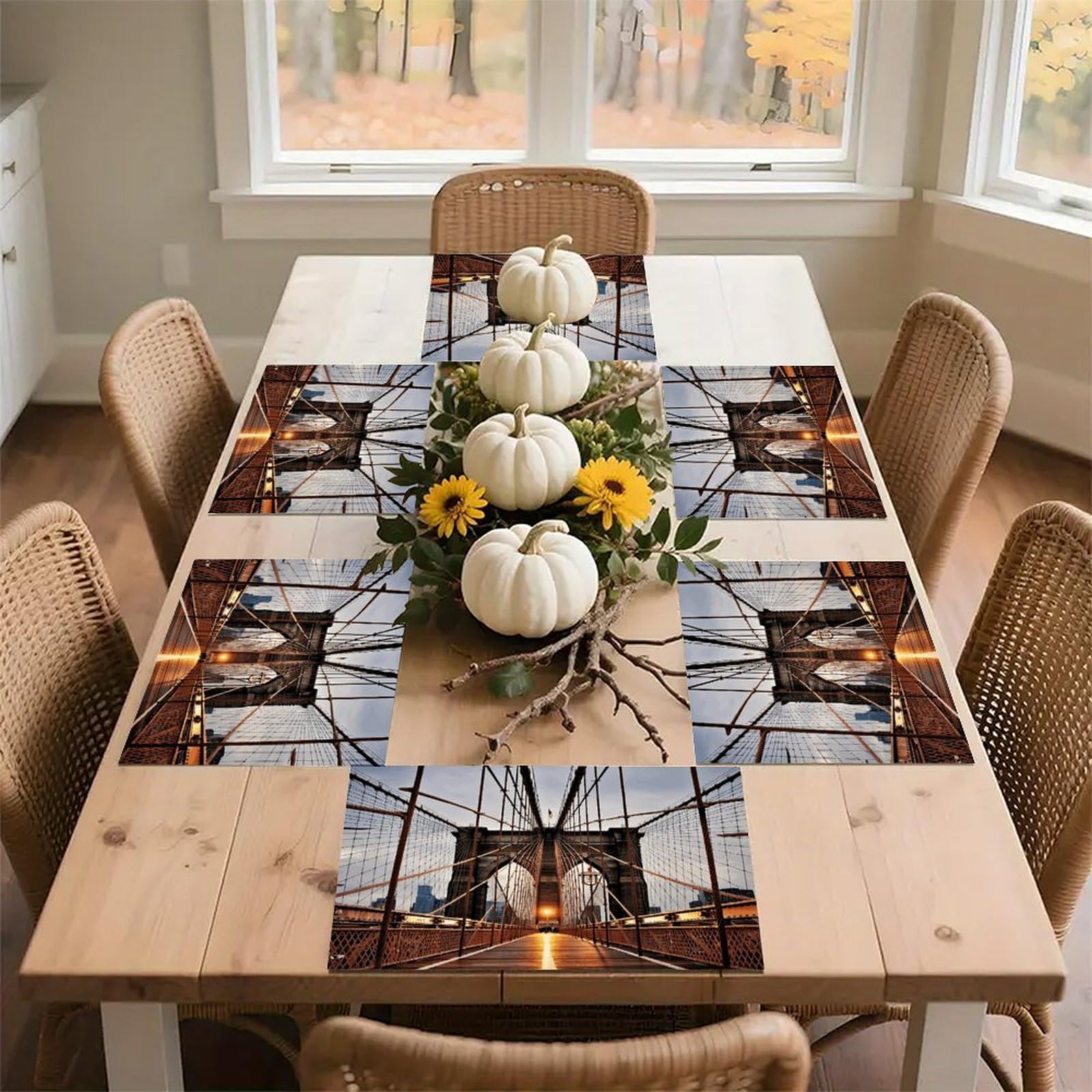 Photo of Brooklyn Bridge Placemats Wipeable Heat Resistant Table Mats Washable Flax Place Mats Elegant Cloth Non-Slip Placemat for Kitchen Dinning Party Table Decor 12 * 18 in