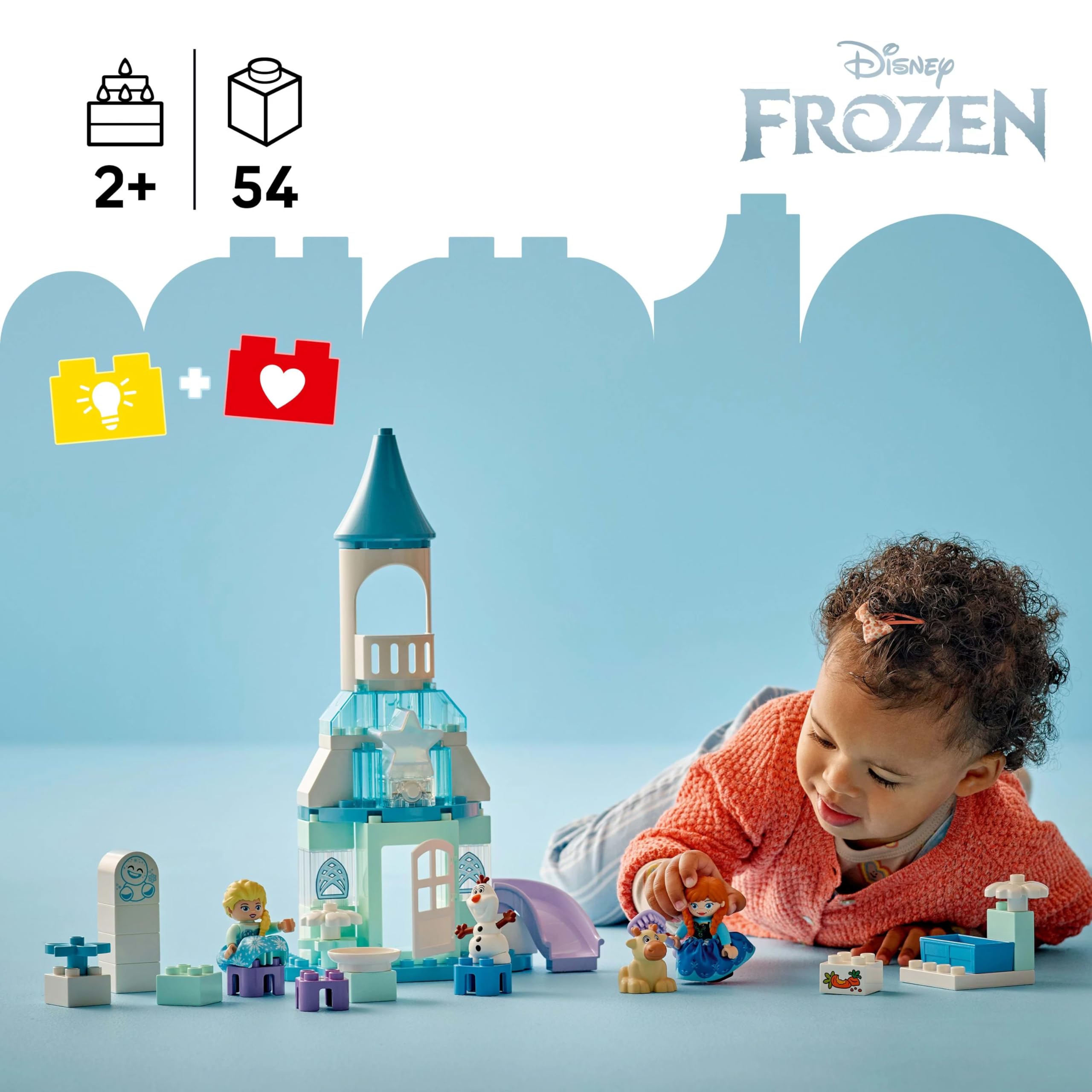 LEGO DUPLO Disney Przyjęcie w lodowym zamku Anny i Elzy 10455 | zamek dla dzieci, klocki dla 2-latka, prezent dla dziewczynki i chłopca 2+, Anna i Elsa, 54 elementy