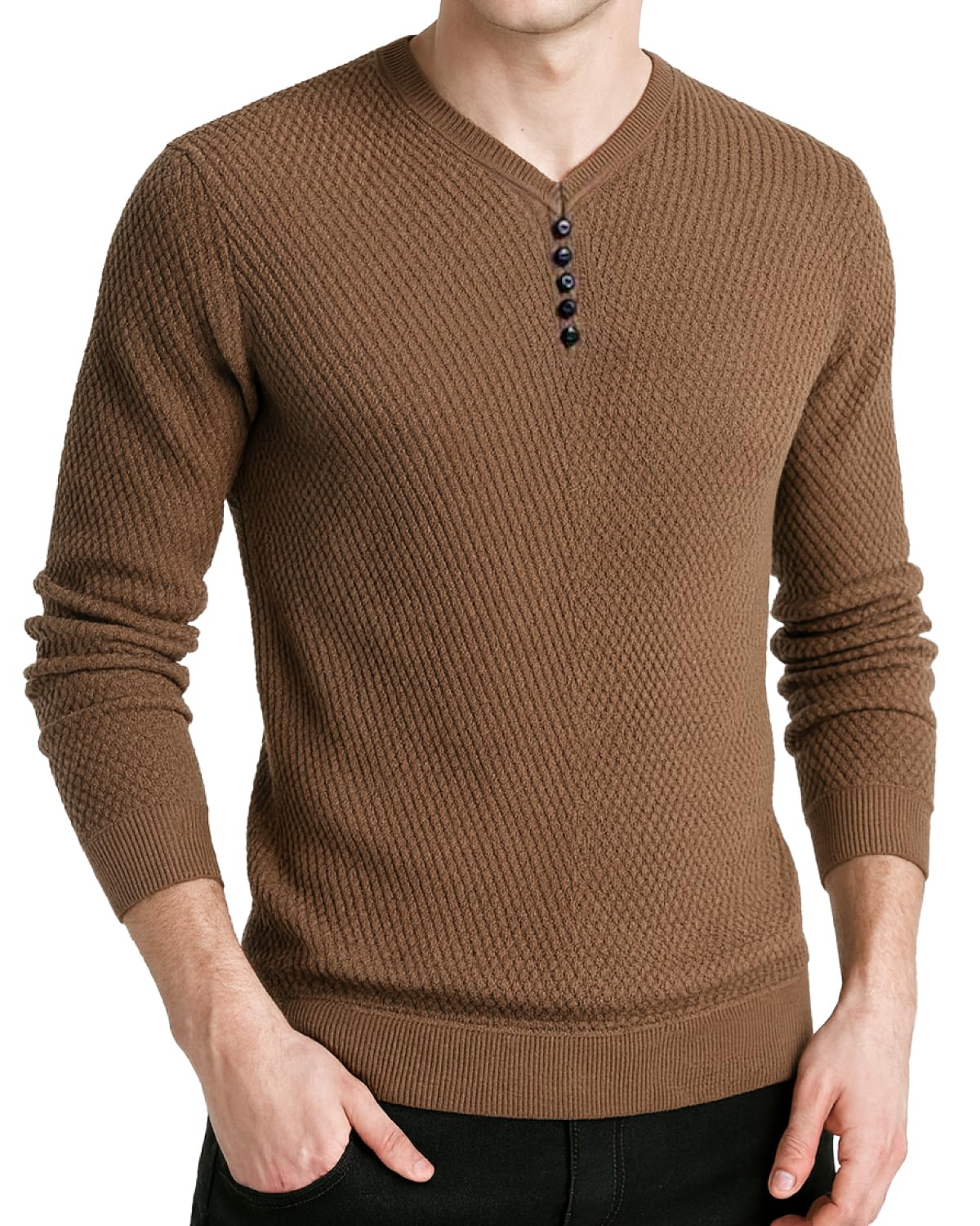 ricolus Men's V-Neck Sweater, Cut and Sewn, Casual, Simple, Knit Top-picture-37