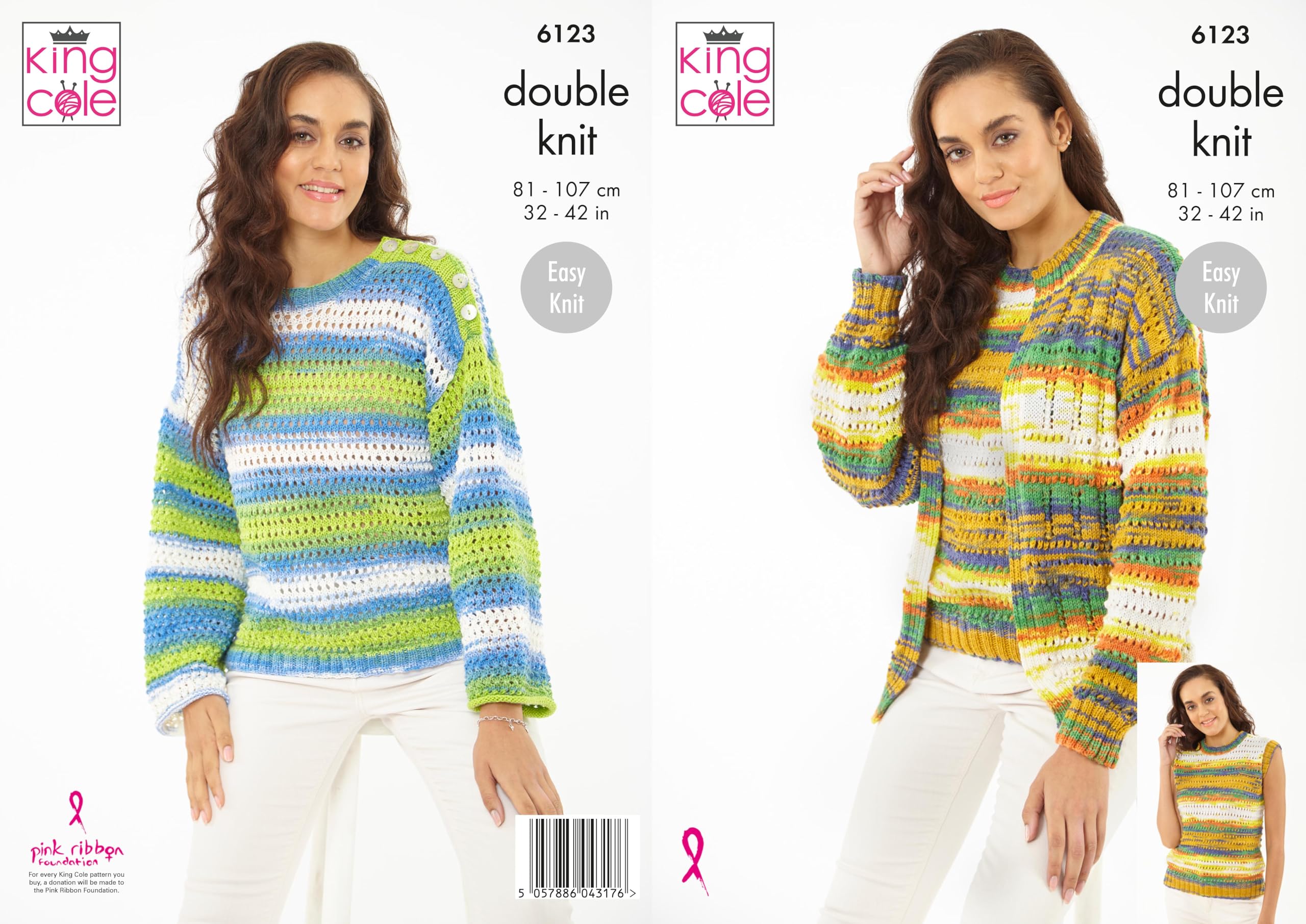 King Cole Women’s Knitting Pattern Easy Double Knit Sweater, Cardigan and Tank Top (6123), 32” – 42” (81cm – 107cm) Bust Multicolour