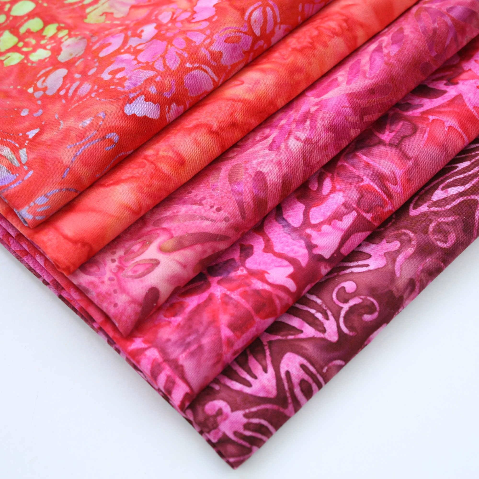 Bali Indonesian Batiks Premium Cotton Craft Hand Dye Fabric - Fat Quarter Bundle - Free Shipping (3 Red-Pink)