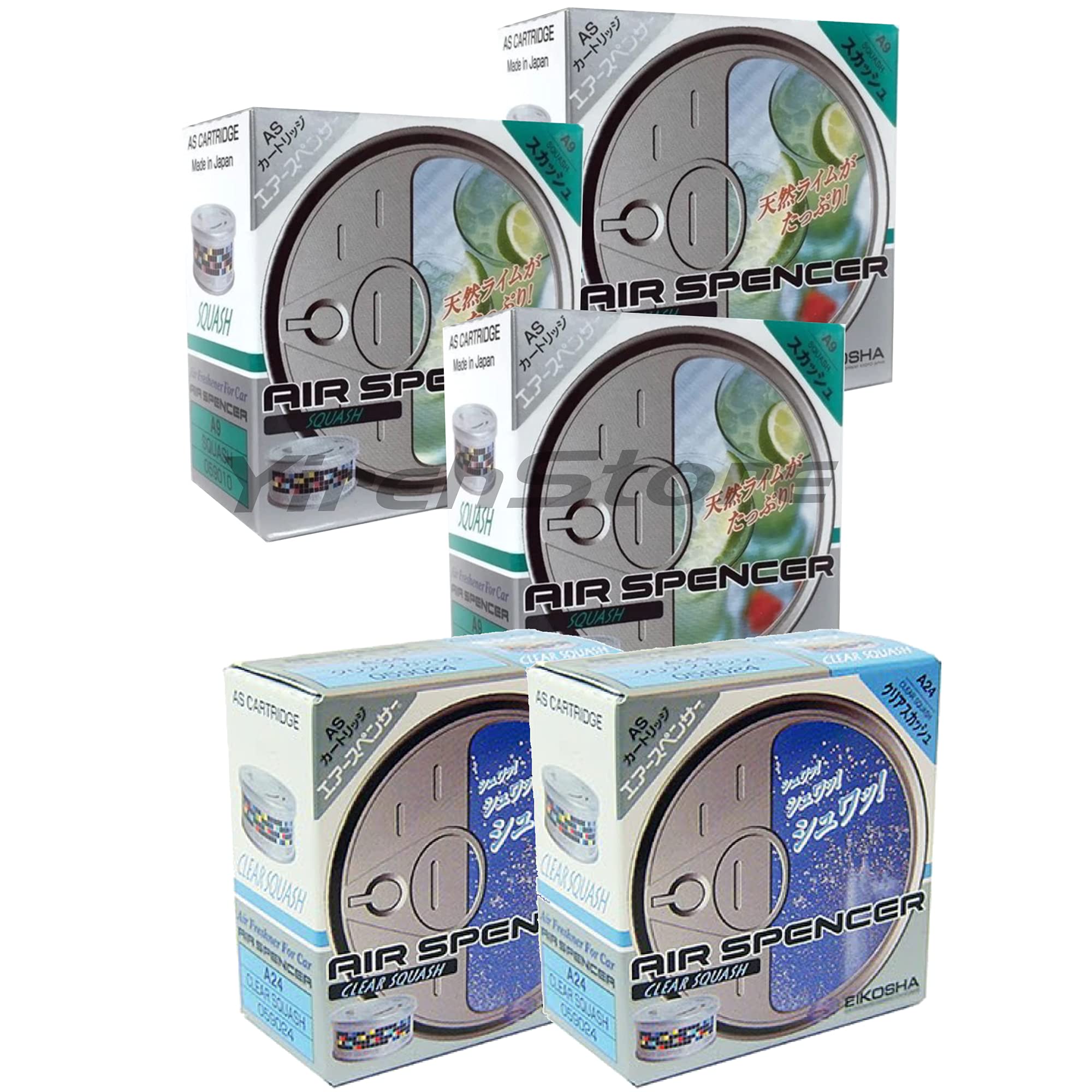 Air Spencer Cartridge 3x Squash (A9) and 2x Clear Squash (A24) scent, Heavy Duty, Last Long, JDM Eikosha Japan Car Air Freshener