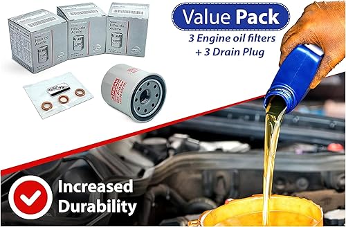 Miniatura 2 de Juego de 3 filtros de aceite de motor originales OEM 15208-65F0E + 4STEED MOTORS 11026-JA00A 11026-01m02 Junta de tapón de drenaje compatible con