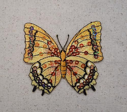 Miniatura 2 de Parche bordado con diseño de mariposa de lentejuelas naranja