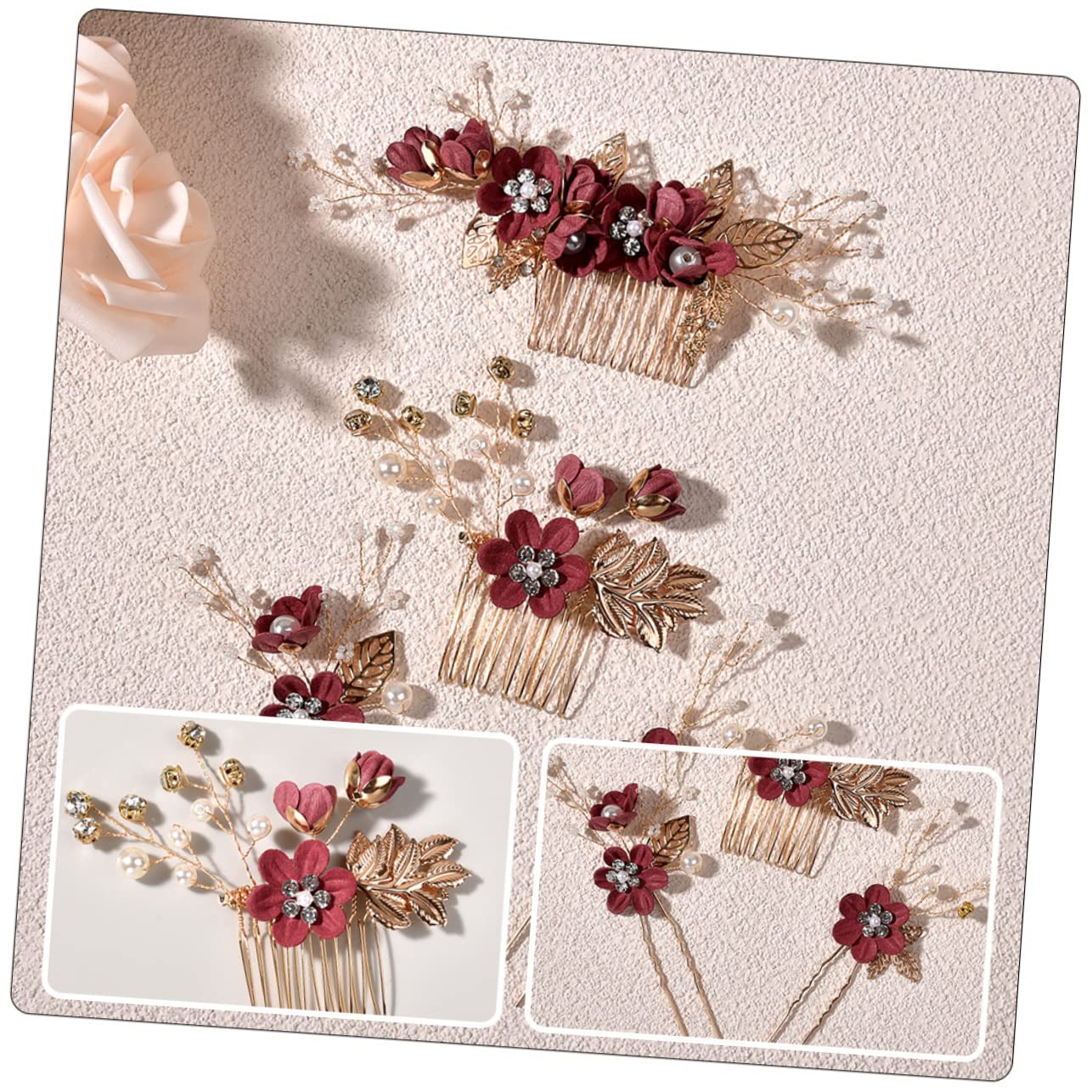 Abaodam 4 Juegos Horquilla Para El Cabello Para Mujeres Trenzas Peine De Inserción De Pelo De Boda Peine De Flor De Decoración Flor Novia Aleación De Zinc Delicado