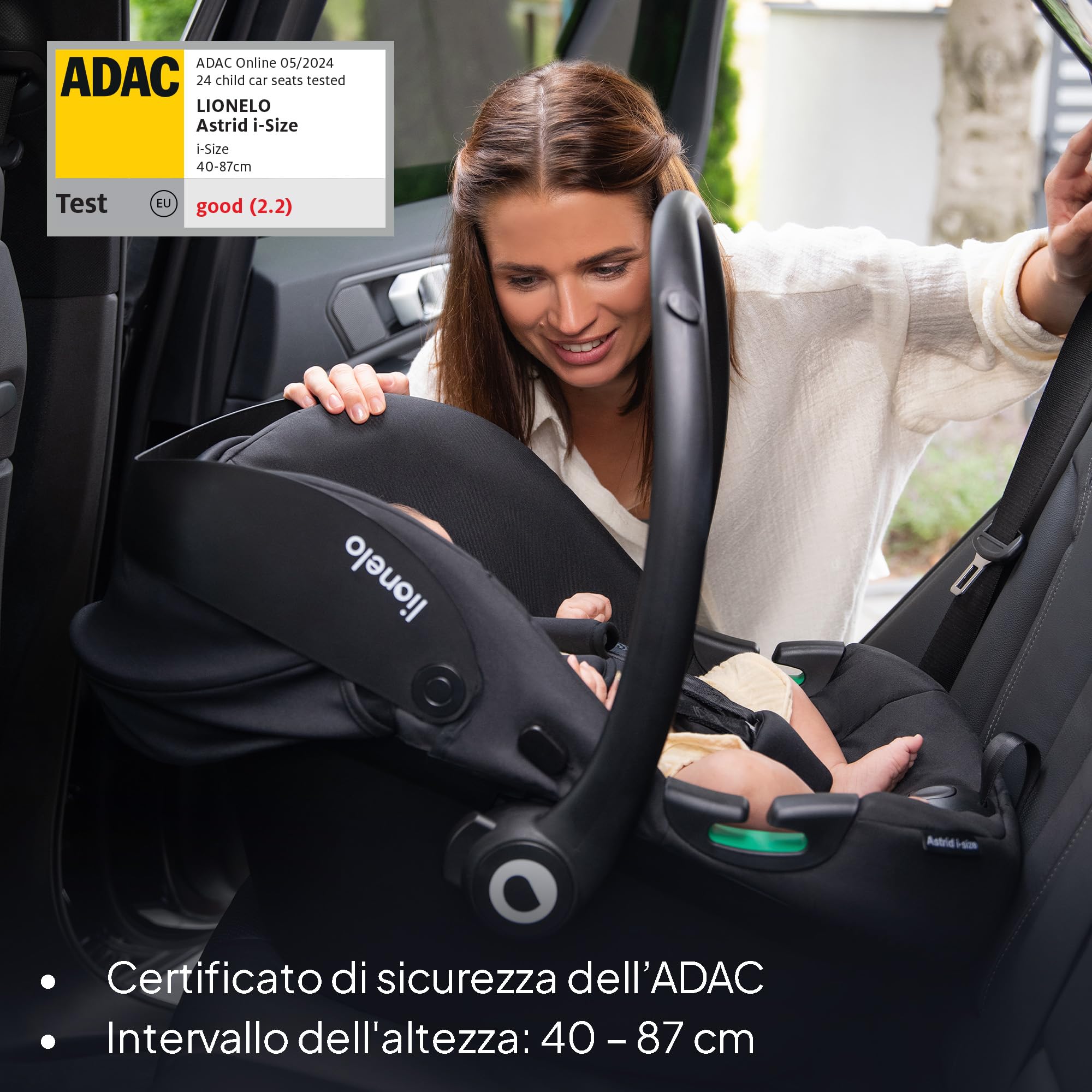 LIONELO ASTRID i-Size Seggiolino Auto Neonati 40-87cm Ovetto gr 0+ Montaggio rivolto all'indietro, Cintura di sicurezza a 3punti Protezione laterale Inserto Dri-Seat