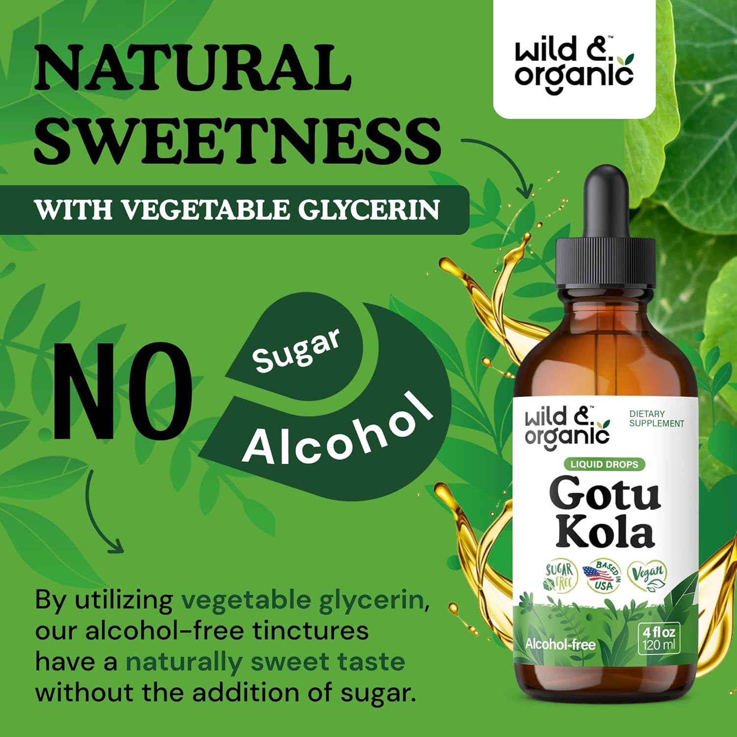 Wild & Organic Gotu Kola Extract Drops - Brain Support with Centella Asiatica Extract - Liquid Gotu Kola Supplement for Focus - Vegan, Sugar & Alcohol-Free Herb Tincture - 4 fl oz - Image 6