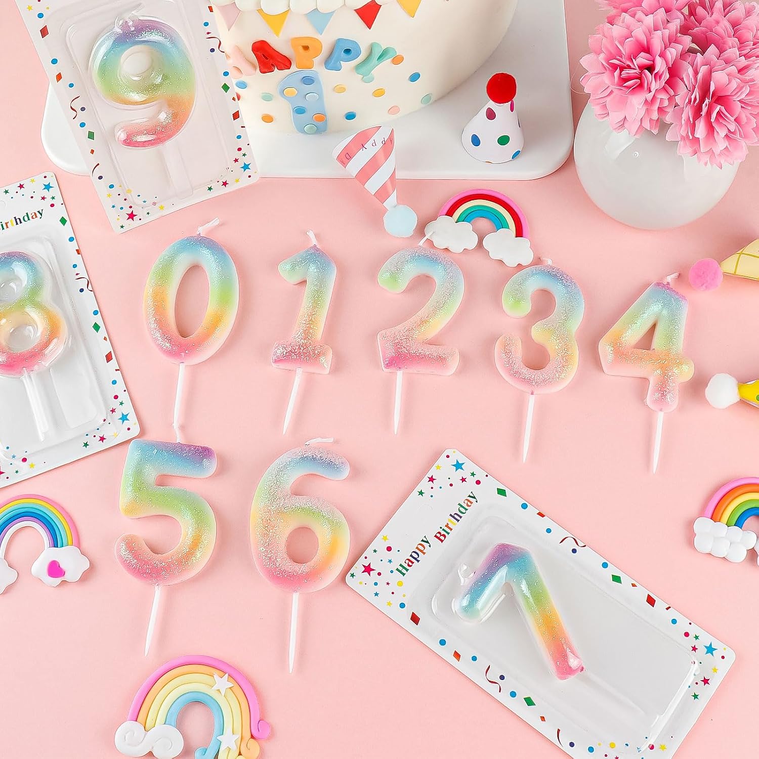 Glitter Colorful 10th Birthday Candle, Birthday Number 10 Candle Cake Toppers for Girl Women, Glitter Colorful Themed Party Decorations Supplies Birthday Gifts