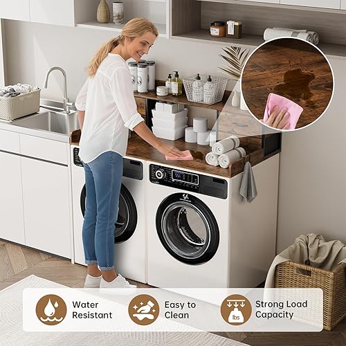 Miniatura 4 de Encimera de lavadora y secadora con 4 cajones y estante, 27.5 pulgadas de profundidad x 54 pulgadas de ancho, cubierta de lavandería con barandillas