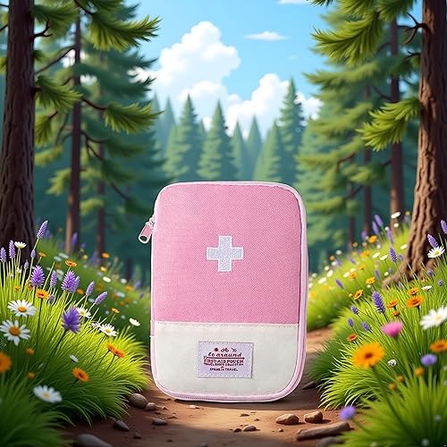 Miniatura 9 de 1 bolsa de primeros auxilios rosa  Bolsa vacía de primeros auxilios, mini bolsa médica portátil para acampar al aire libre, senderismo, viajes,