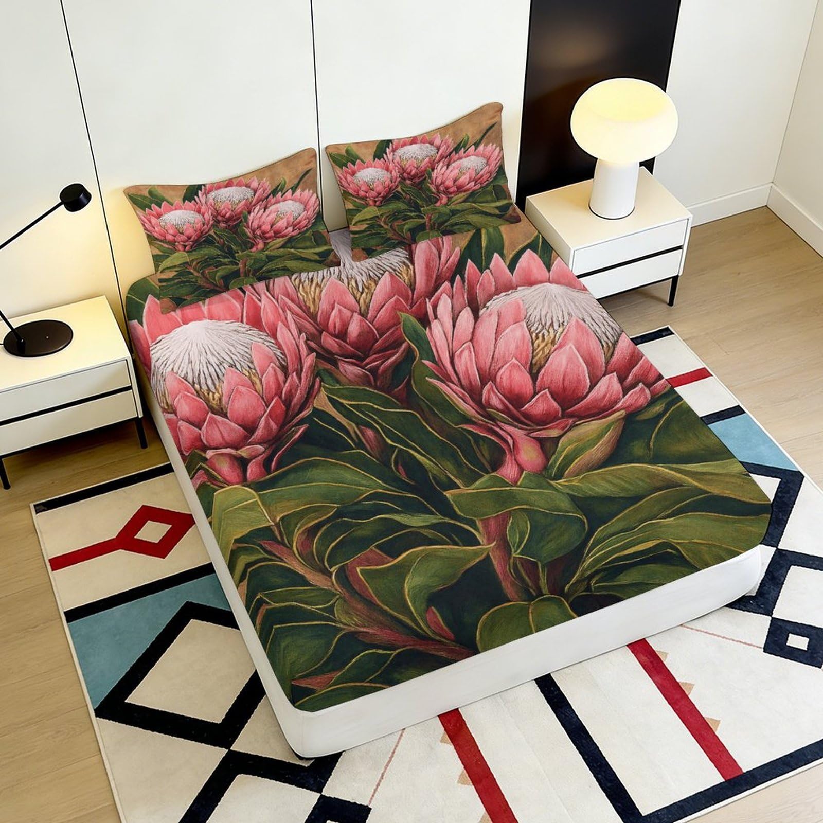 Lenzuolo con angoli con stampa floreale 3D, in microfibra, antiscivolo | durevole, coprimaterasso, facile da pulire, traspirante, lavabile, 180 x 200 x 25 cm